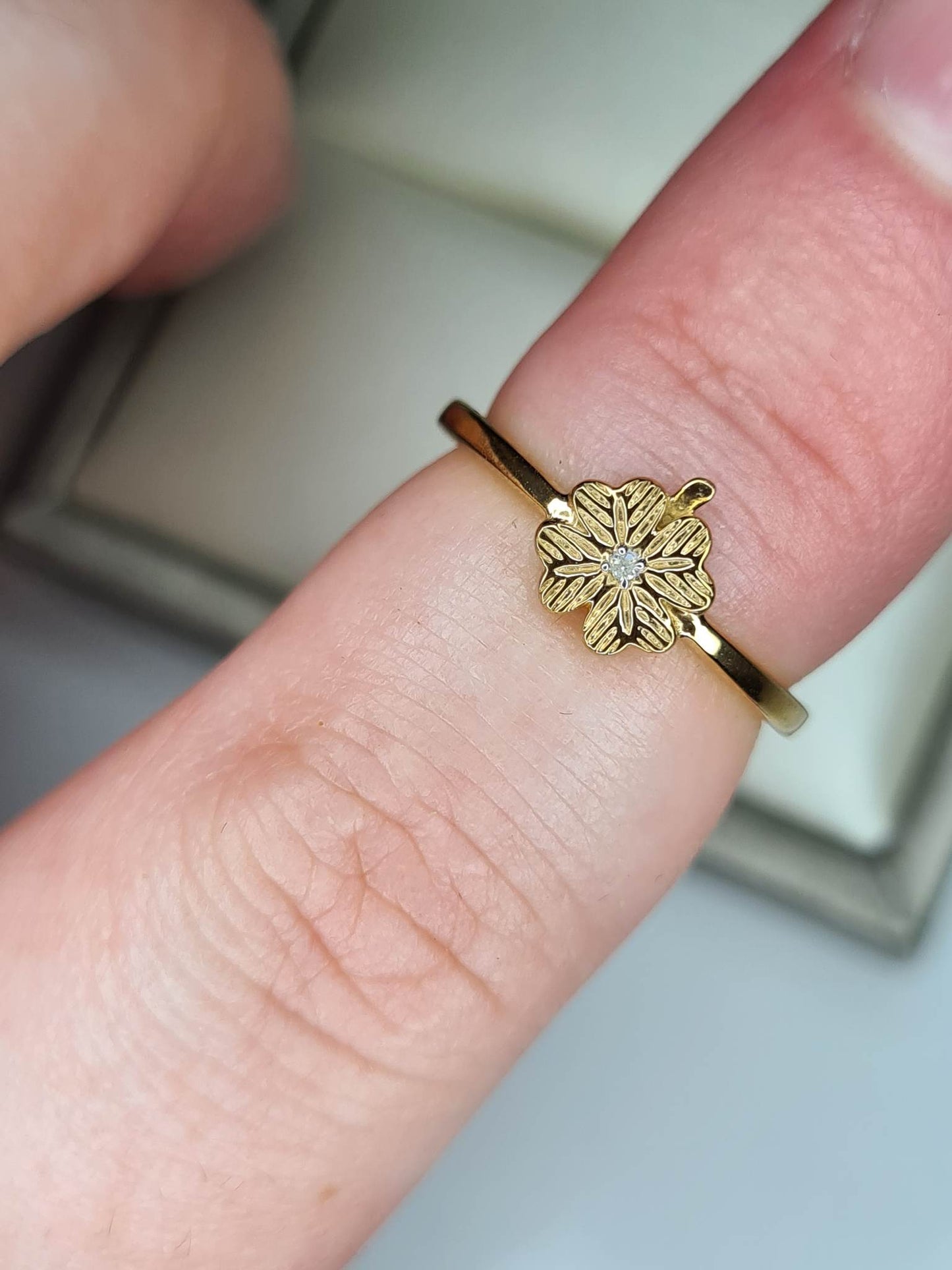 Diamond Floral Ring 925 Sterling Silver Gold Overlay SIZES I ,V