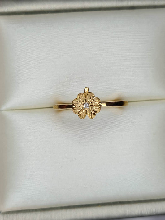 Diamond Floral Ring 925 Sterling Silver Gold Overlay SIZES I ,V