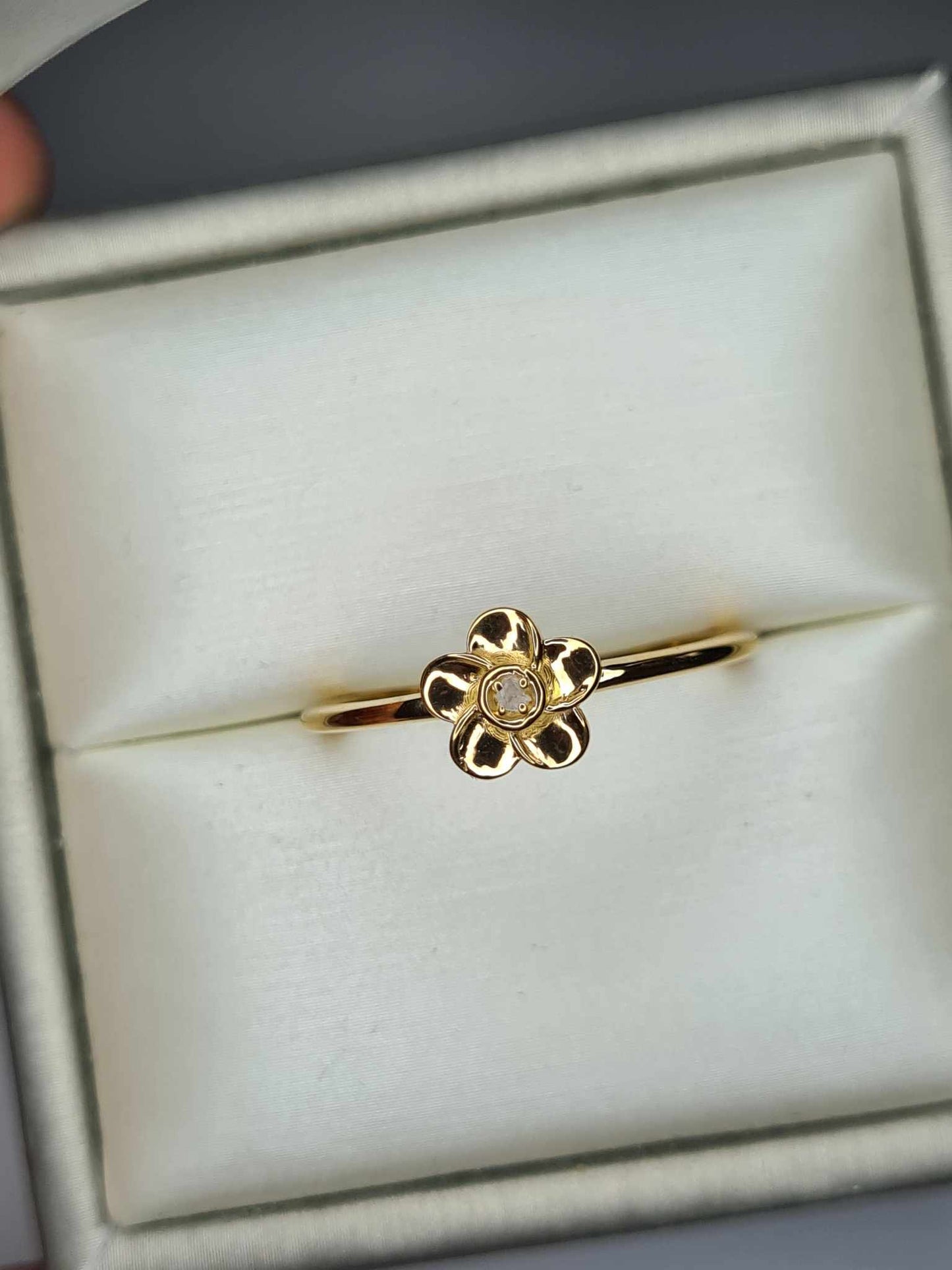 Natural Diamond Floral Ring 925 Sterling Silver Gold Overlay SIZES O,P,Q,S,V