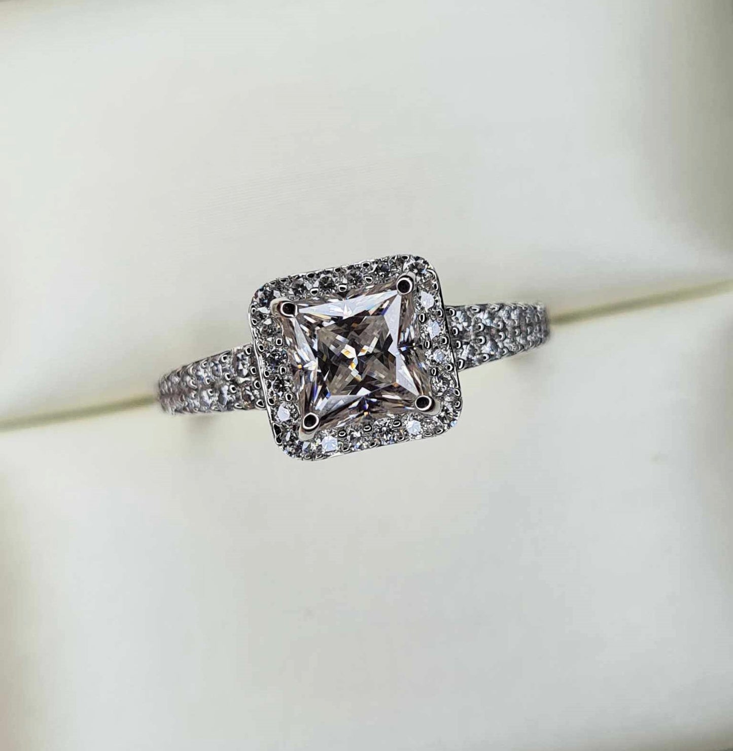 1.58ct Moissanite Square Cut Halo Ring 925 Sterling Silver SIZES N, P, R