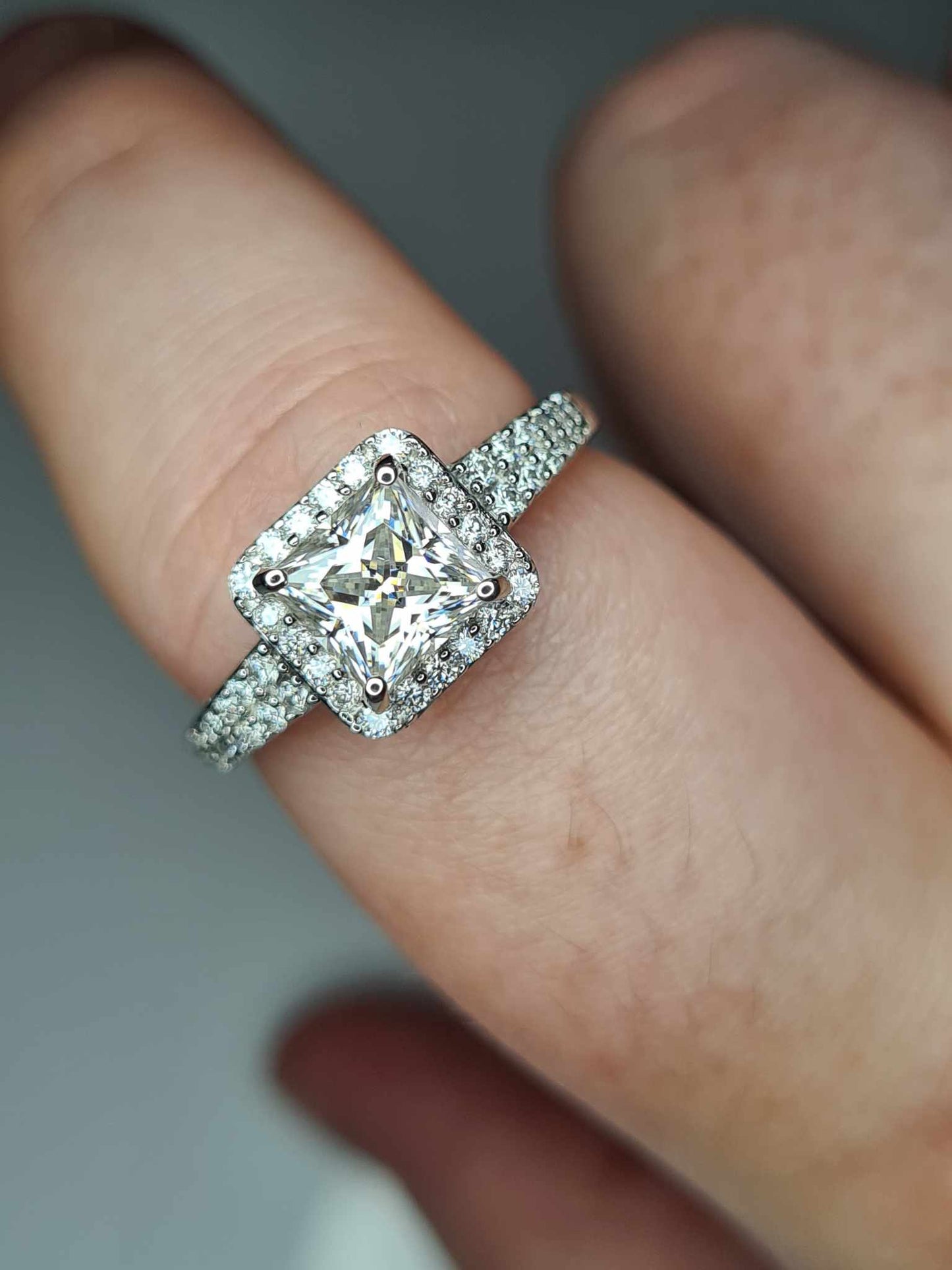 1.58ct Moissanite Square Cut Halo Ring 925 Sterling Silver SIZES N, P, R