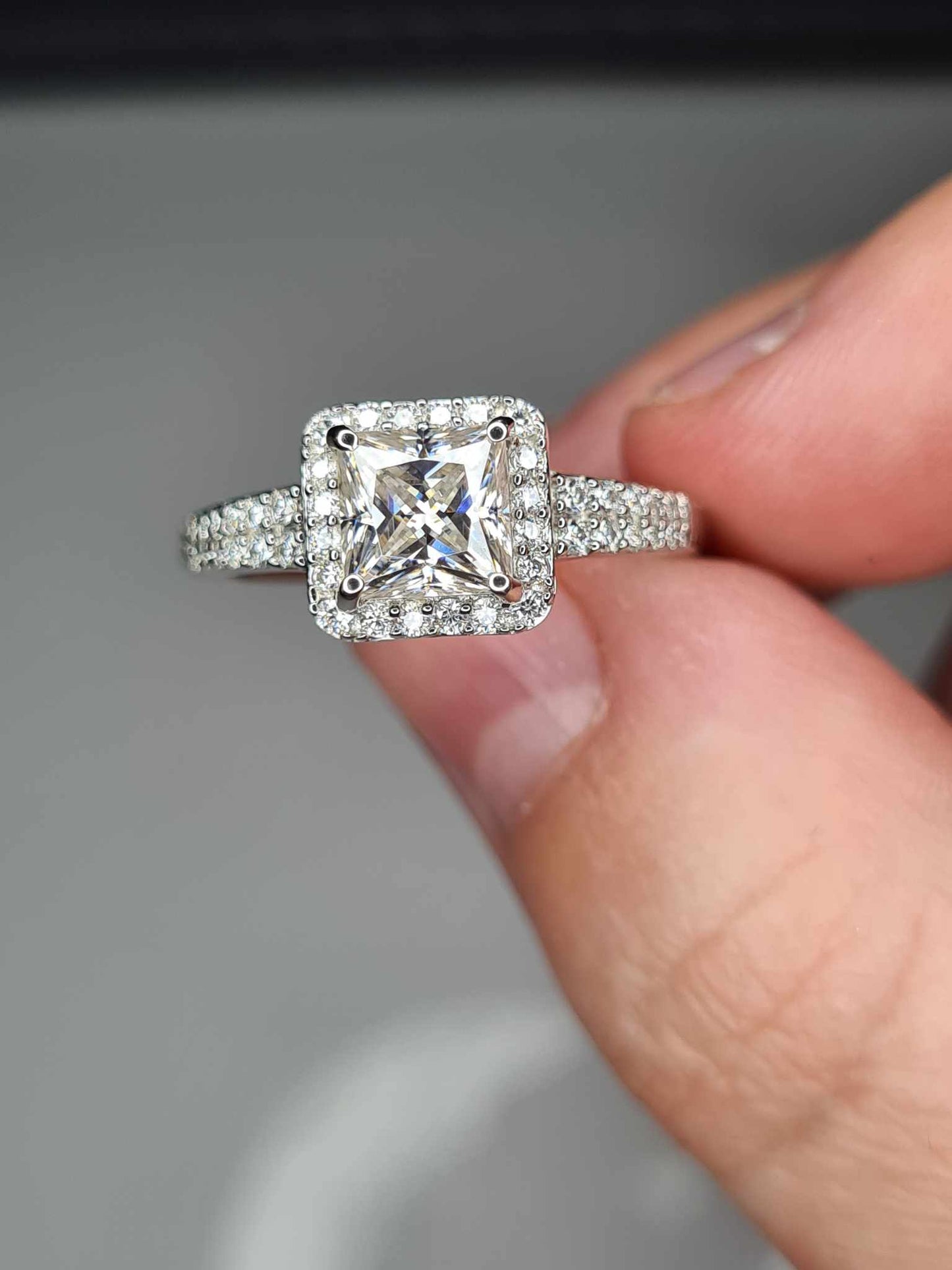 1.58ct Moissanite Square Cut Halo Ring 925 Sterling Silver SIZES N, P, R