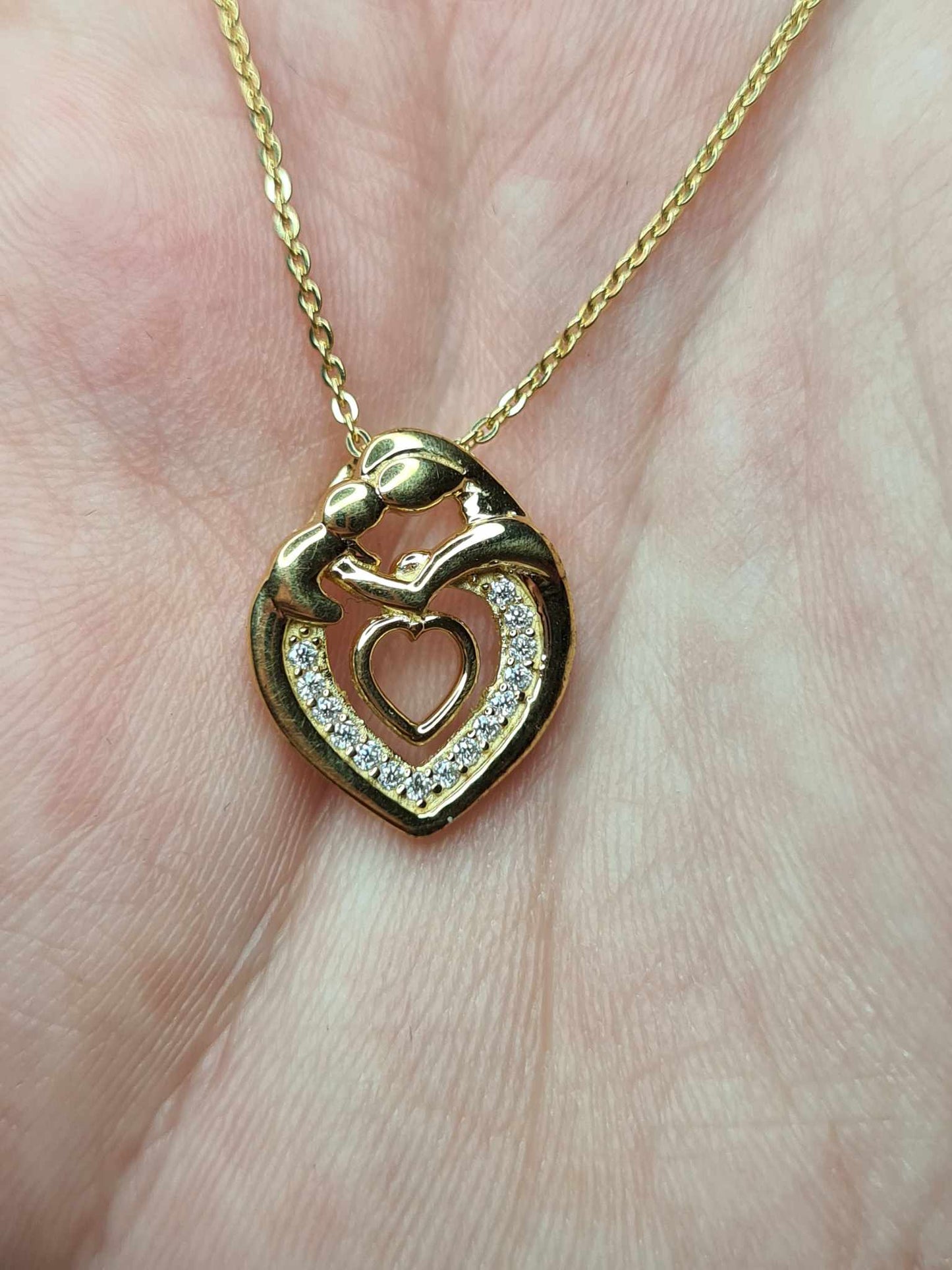 Moissanite Heart Mother Necklace 18k Gold Overlay Sterling Silver