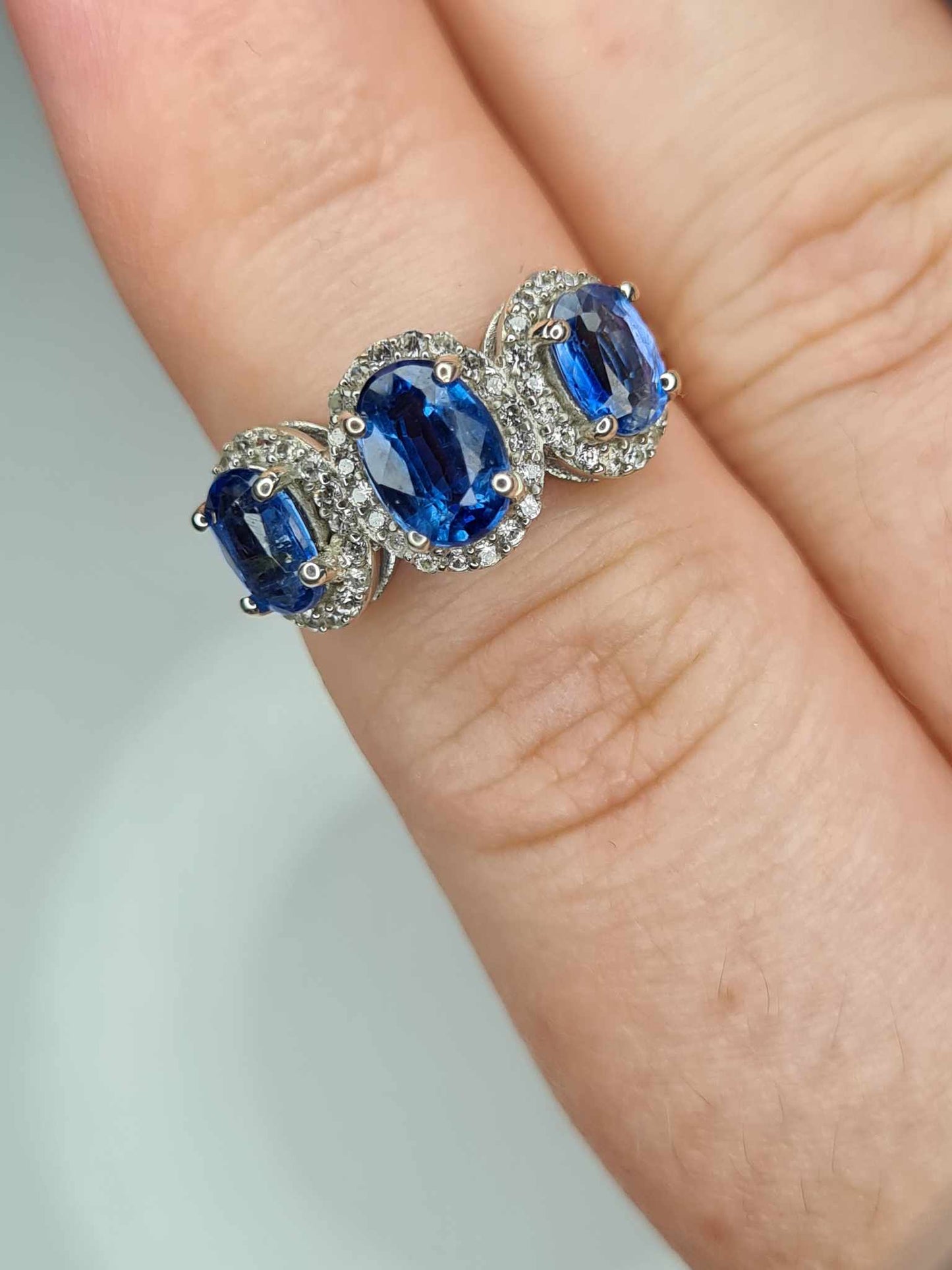 2.30ct Natural Kashmir Blue Kyanite and Natural Zircon Ring 925 Sterling Silver SIZES K, L