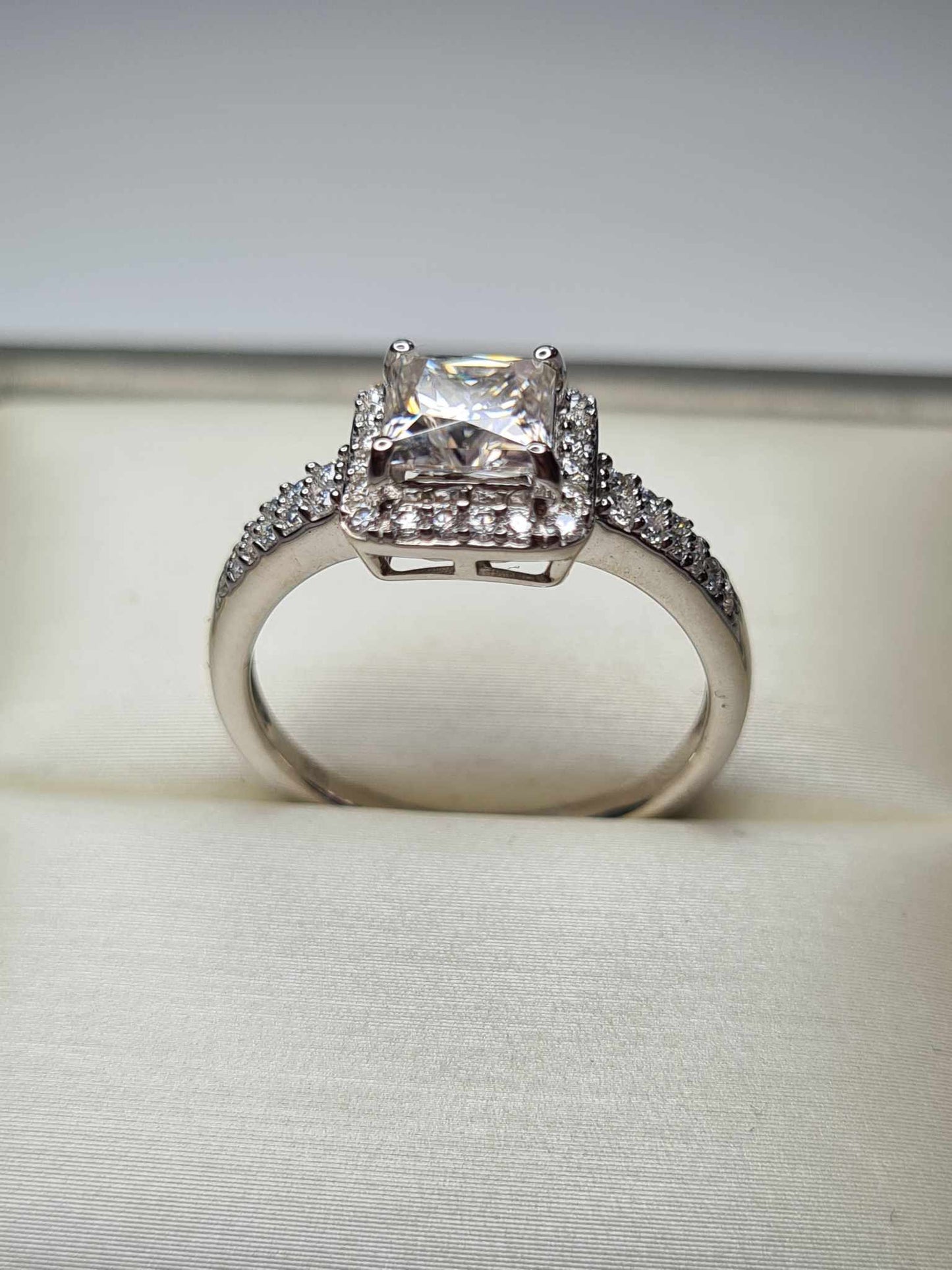 1.58ct Moissanite Square Cut Halo Ring 925 Sterling Silver SIZES N, P, R