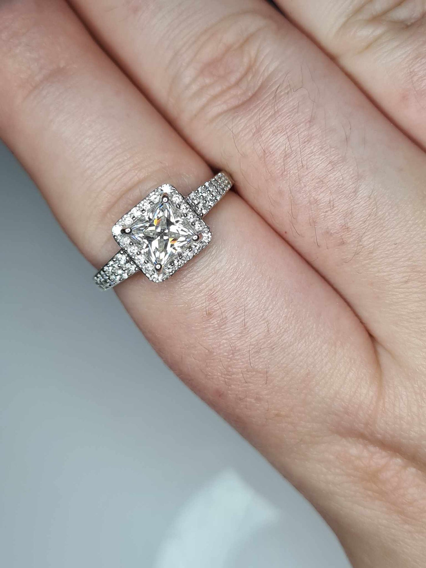 1.58ct Moissanite Square Cut Halo Ring 925 Sterling Silver SIZES N, P, R