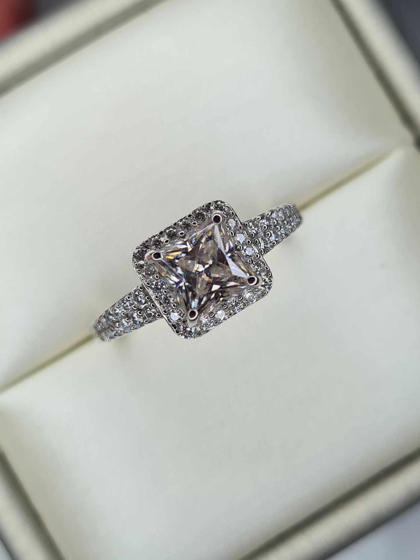 1.58ct Moissanite Square Cut Halo Ring 925 Sterling Silver SIZES N, P, R