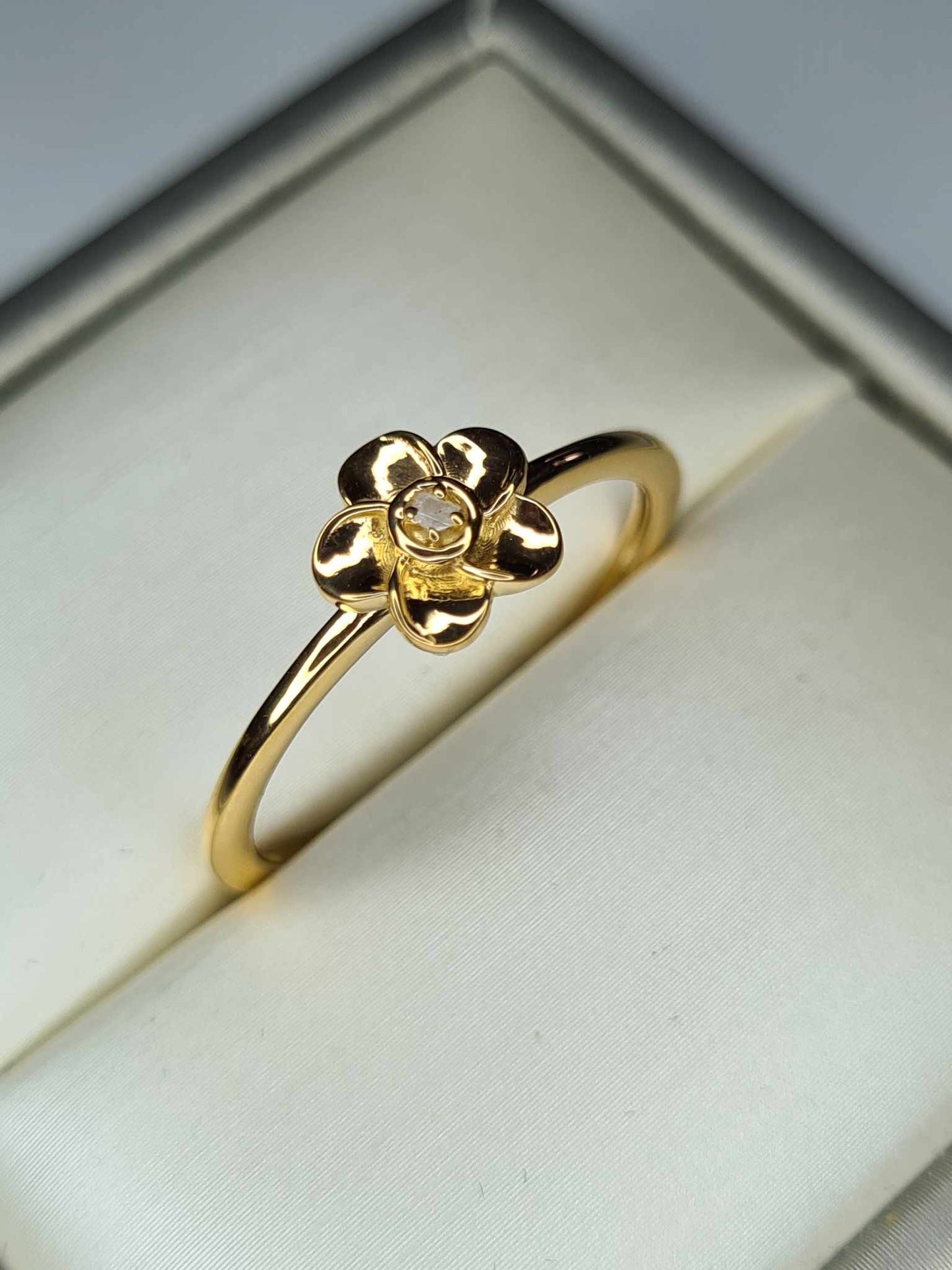 Natural Diamond Floral Ring 925 Sterling Silver Gold Overlay SIZES O,P,Q,S,V