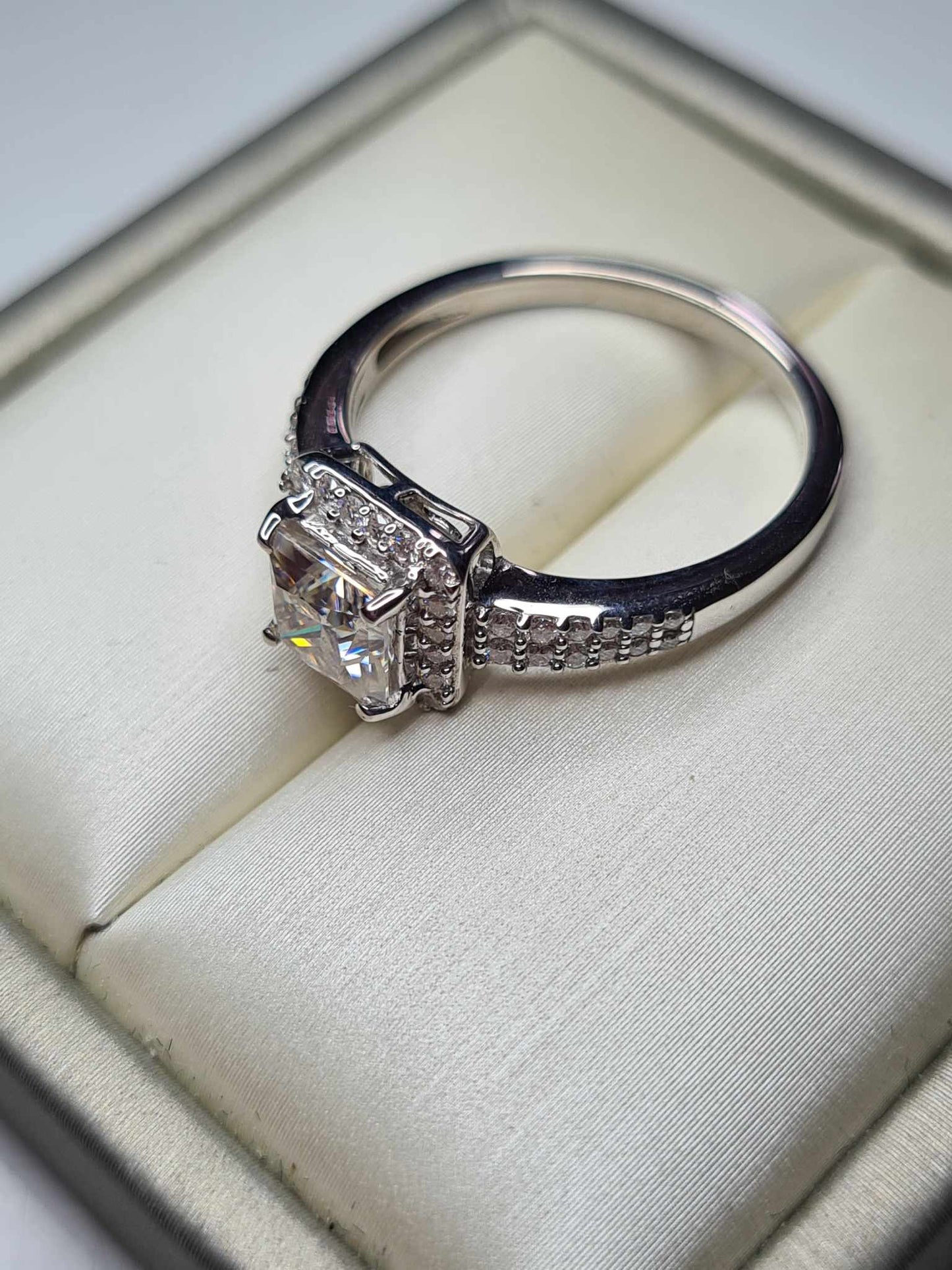 1.58ct Moissanite Square Cut Halo Ring 925 Sterling Silver SIZES N, P, R