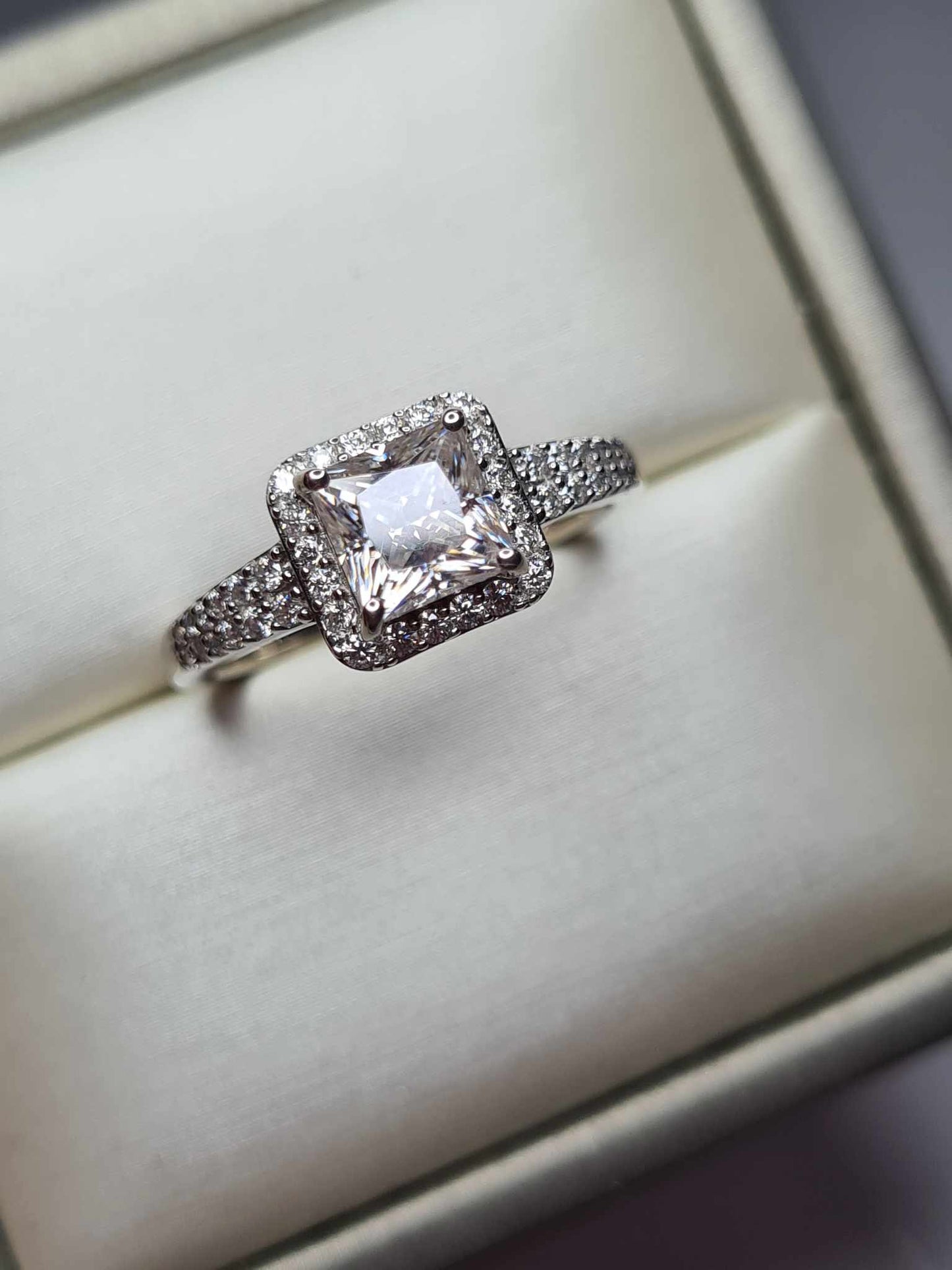 1.58ct Moissanite Square Cut Halo Ring 925 Sterling Silver SIZES N, P, R