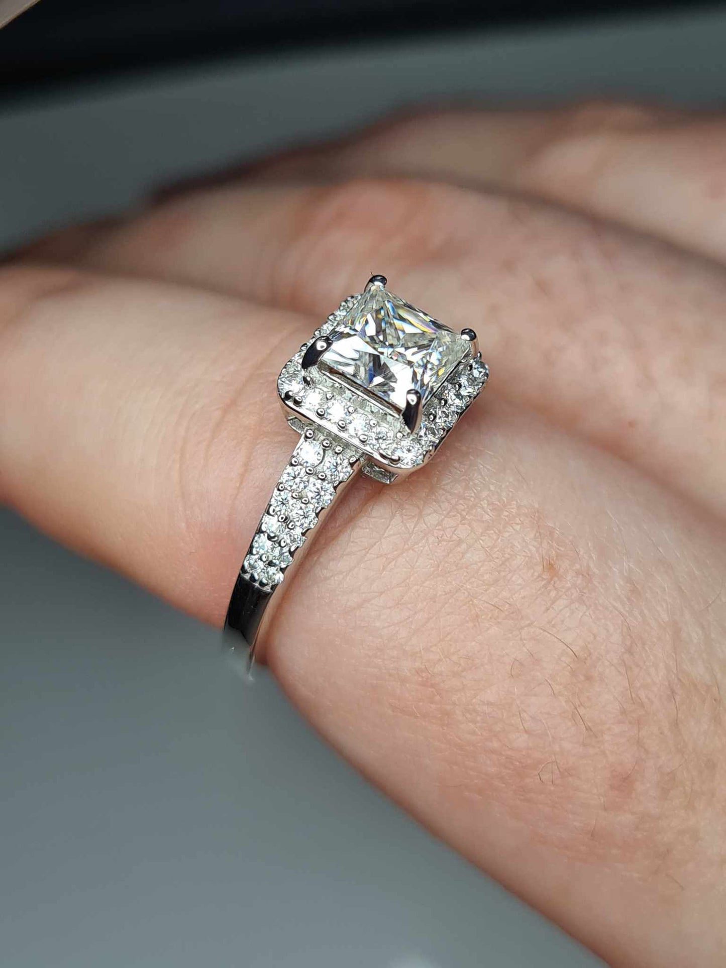 1.58ct Moissanite Square Cut Halo Ring 925 Sterling Silver SIZES N, P, R