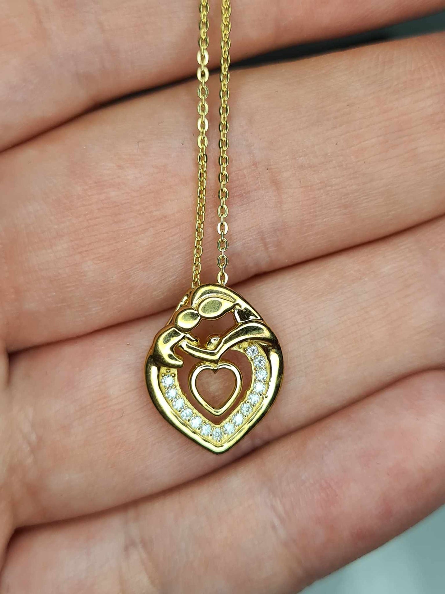 Moissanite Heart Mother Necklace 18k Gold Overlay Sterling Silver