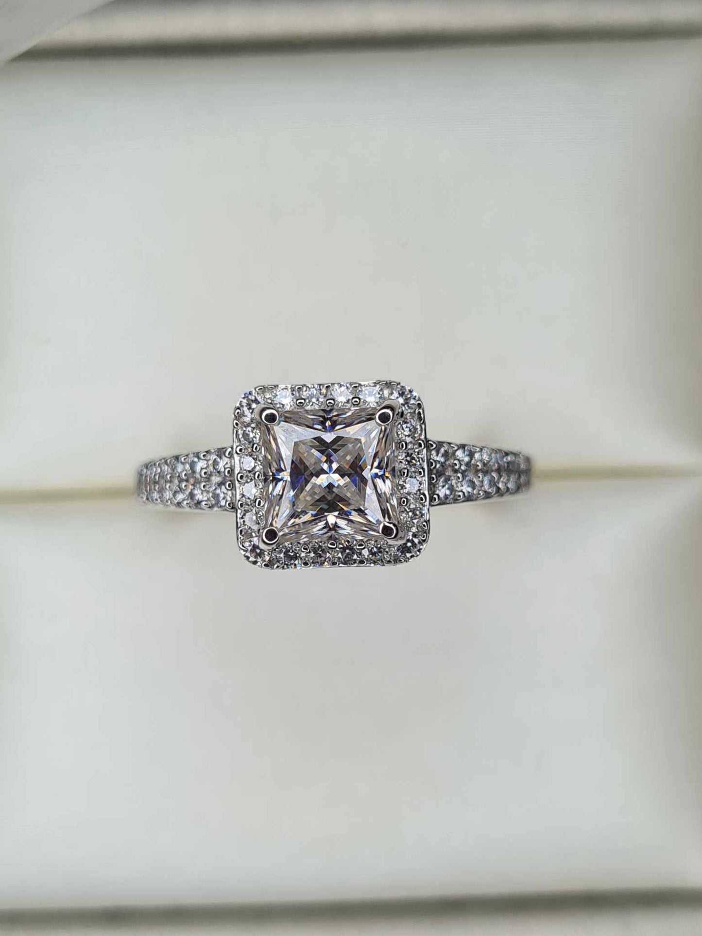 1.58ct Moissanite Square Cut Halo Ring 925 Sterling Silver SIZES N, P, R