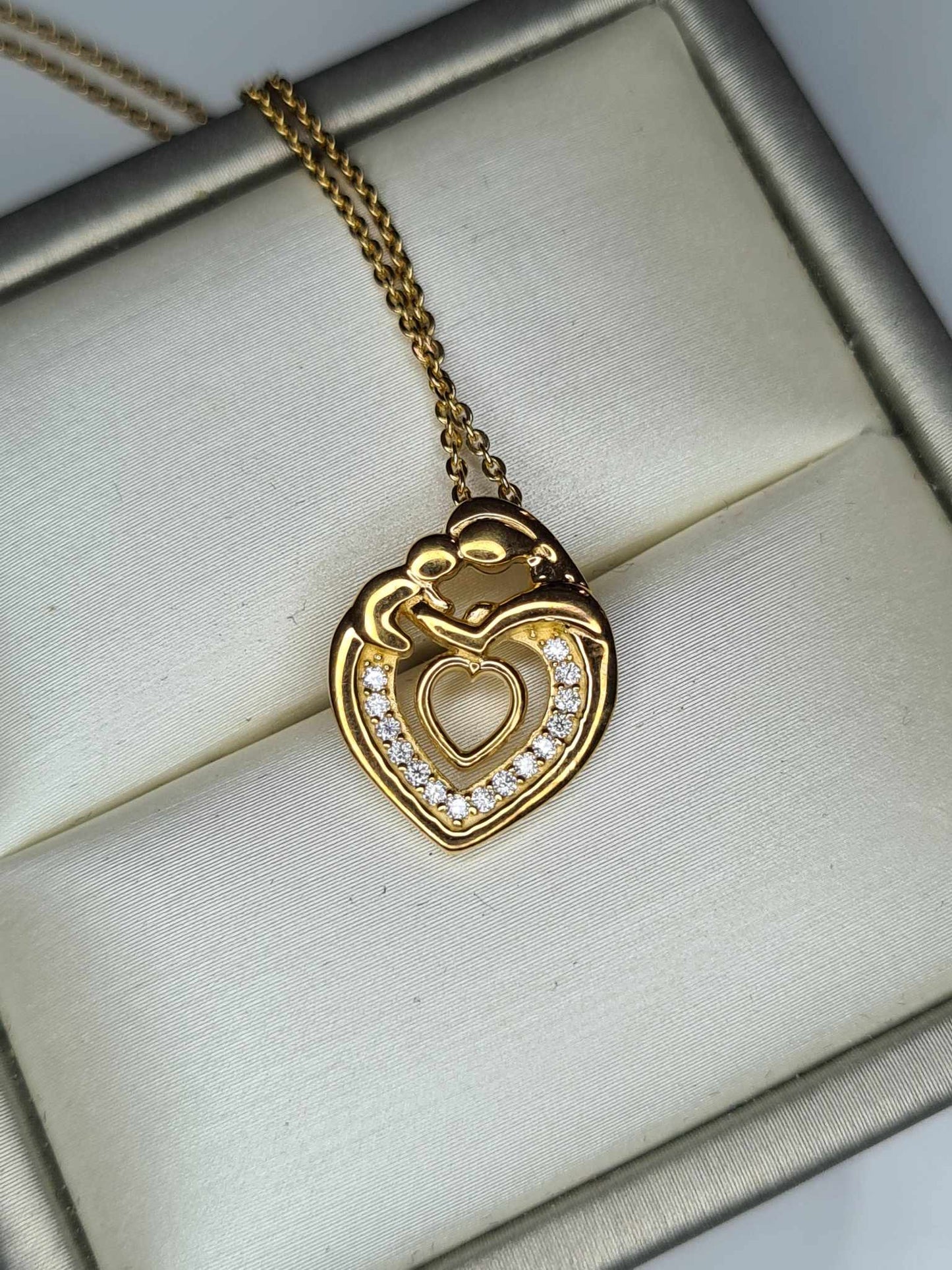 Moissanite Heart Mother Necklace 18k Gold Overlay Sterling Silver