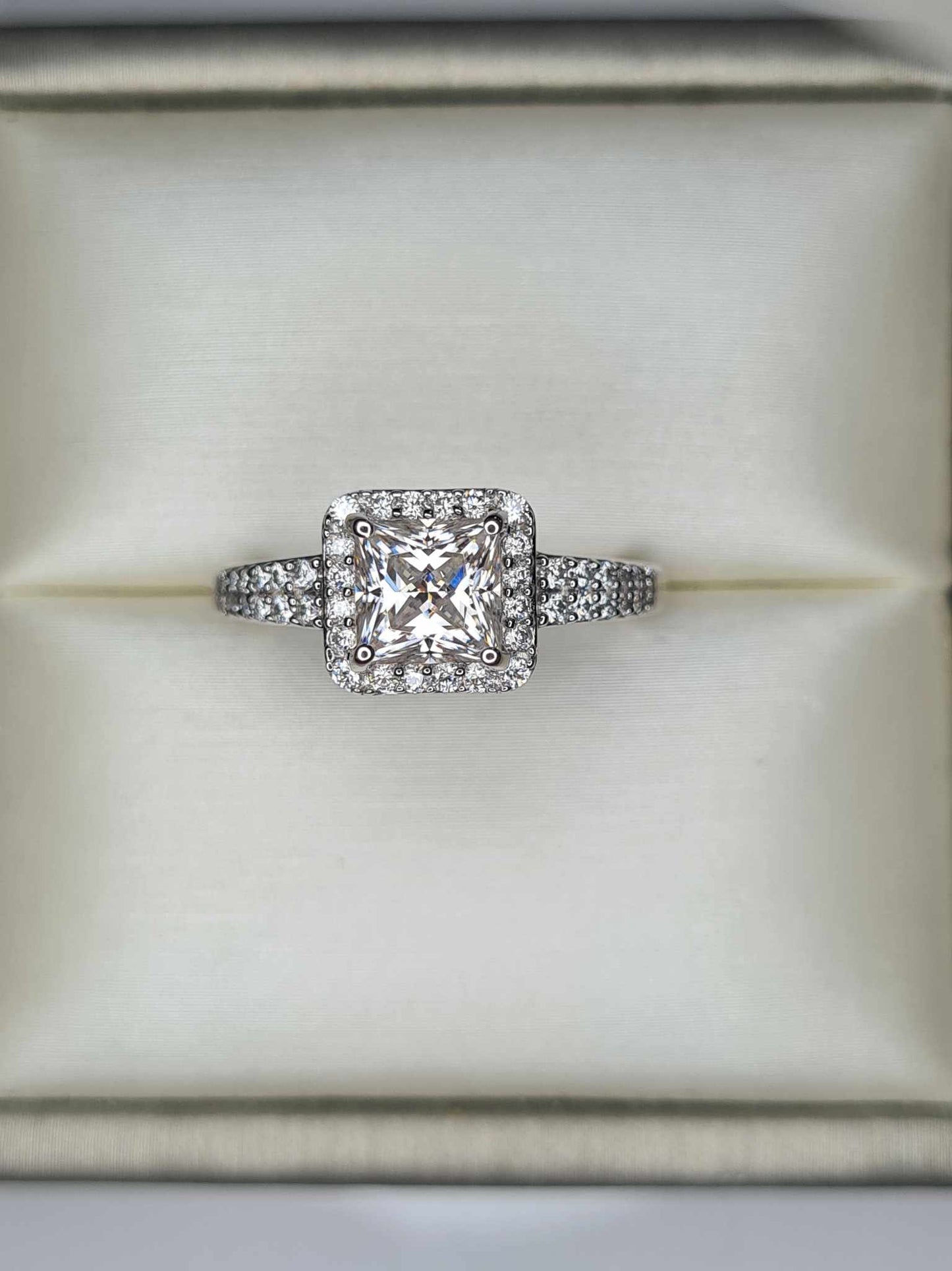 1.58ct Moissanite Square Cut Halo Ring 925 Sterling Silver SIZES N, P, R