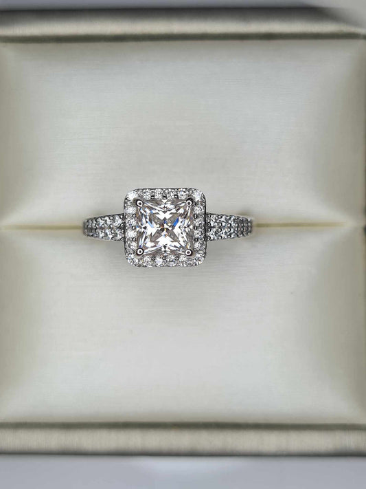 1.58ct Moissanite Square Cut Halo Ring 925 Sterling Silver SIZES N, P, R