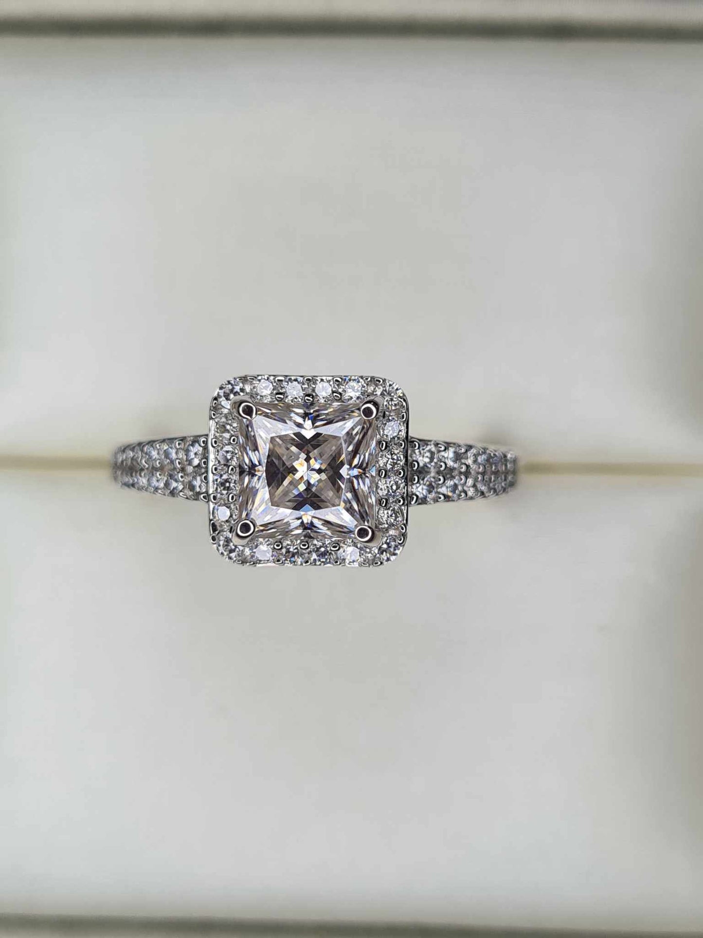 1.58ct Moissanite Square Cut Halo Ring 925 Sterling Silver SIZES N, P, R