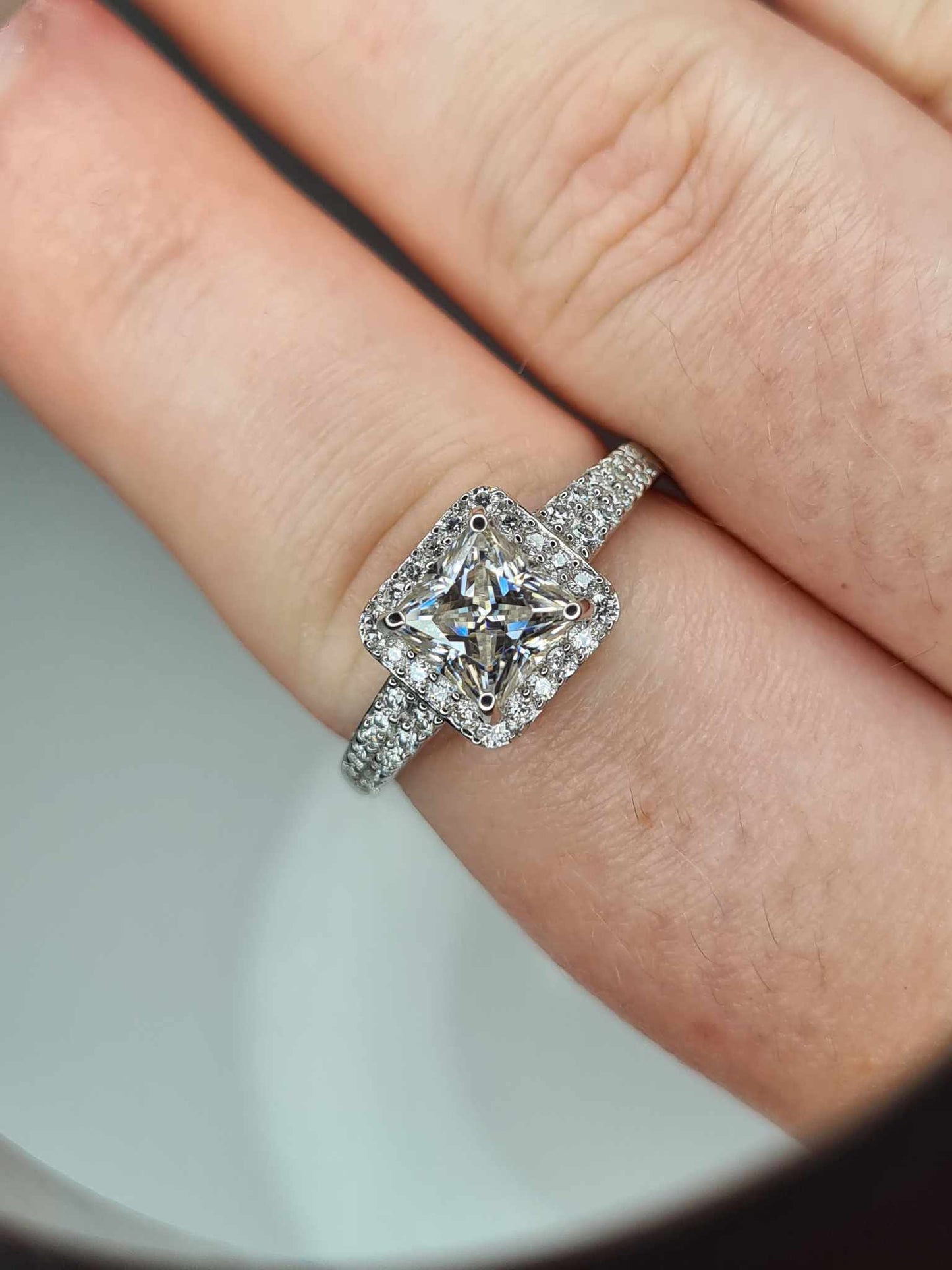 1.58ct Moissanite Square Cut Halo Ring 925 Sterling Silver SIZES N, P, R