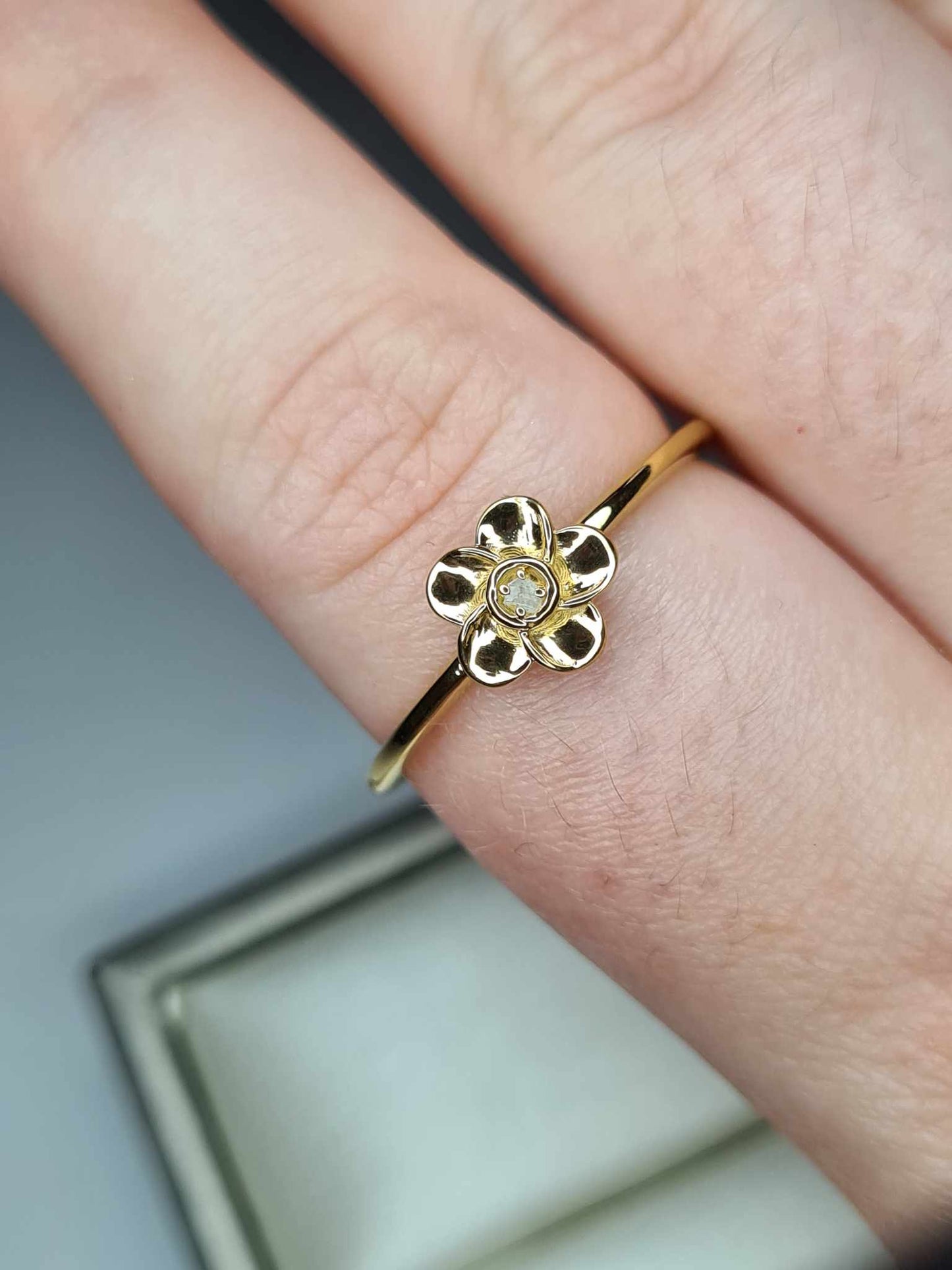 Natural Diamond Floral Ring 925 Sterling Silver Gold Overlay SIZES O,P,Q,S,V