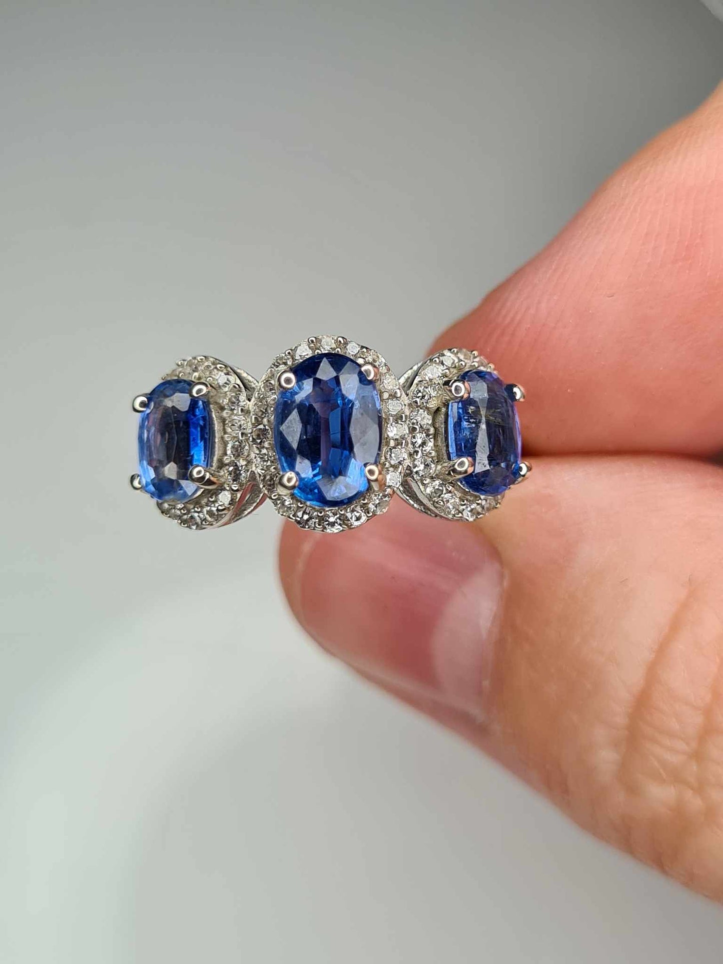 2.30ct Natural Kashmir Blue Kyanite and Natural Zircon Ring 925 Sterling Silver SIZES K, L