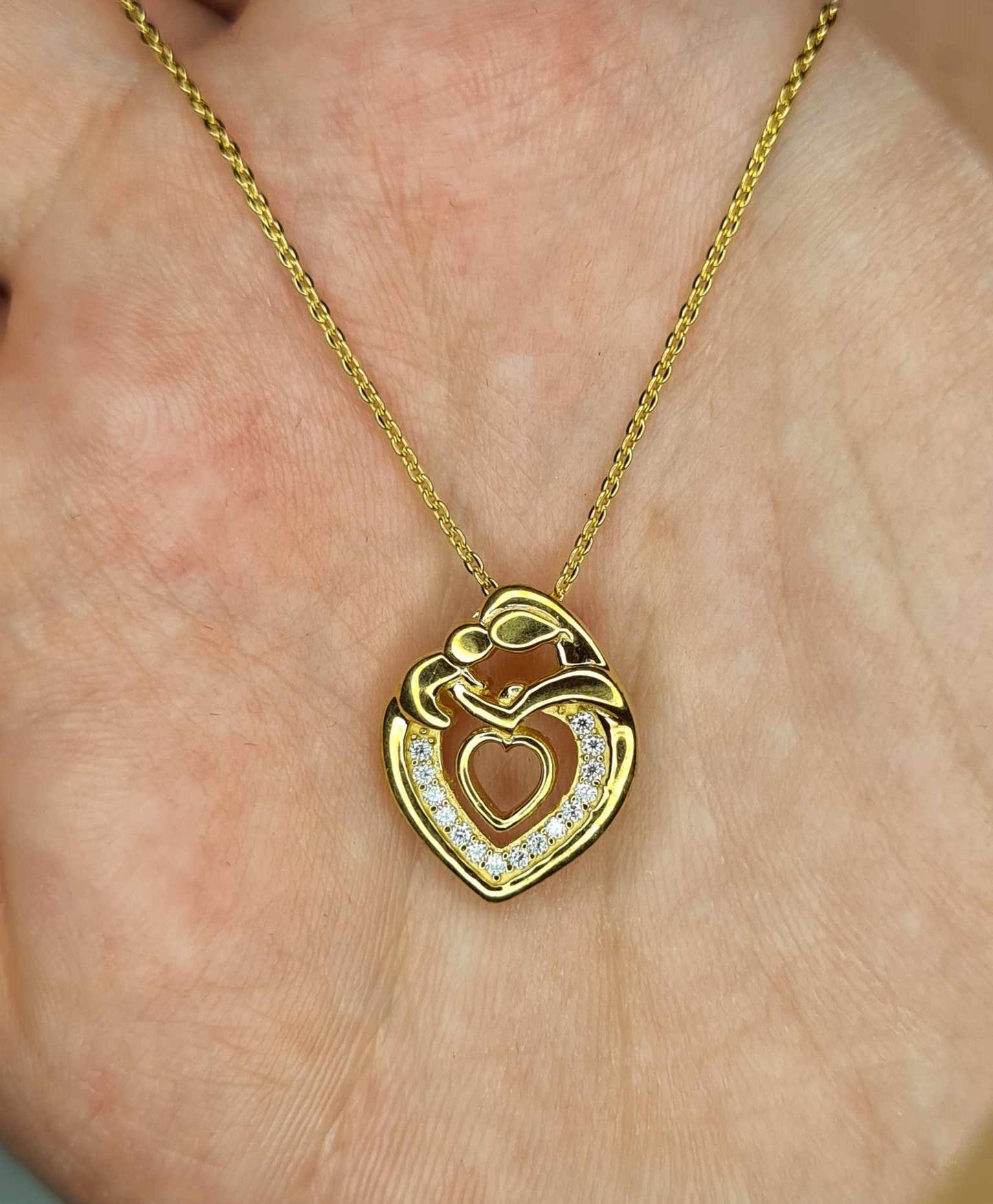 Moissanite Heart Mother Necklace 18k Gold Overlay Sterling Silver