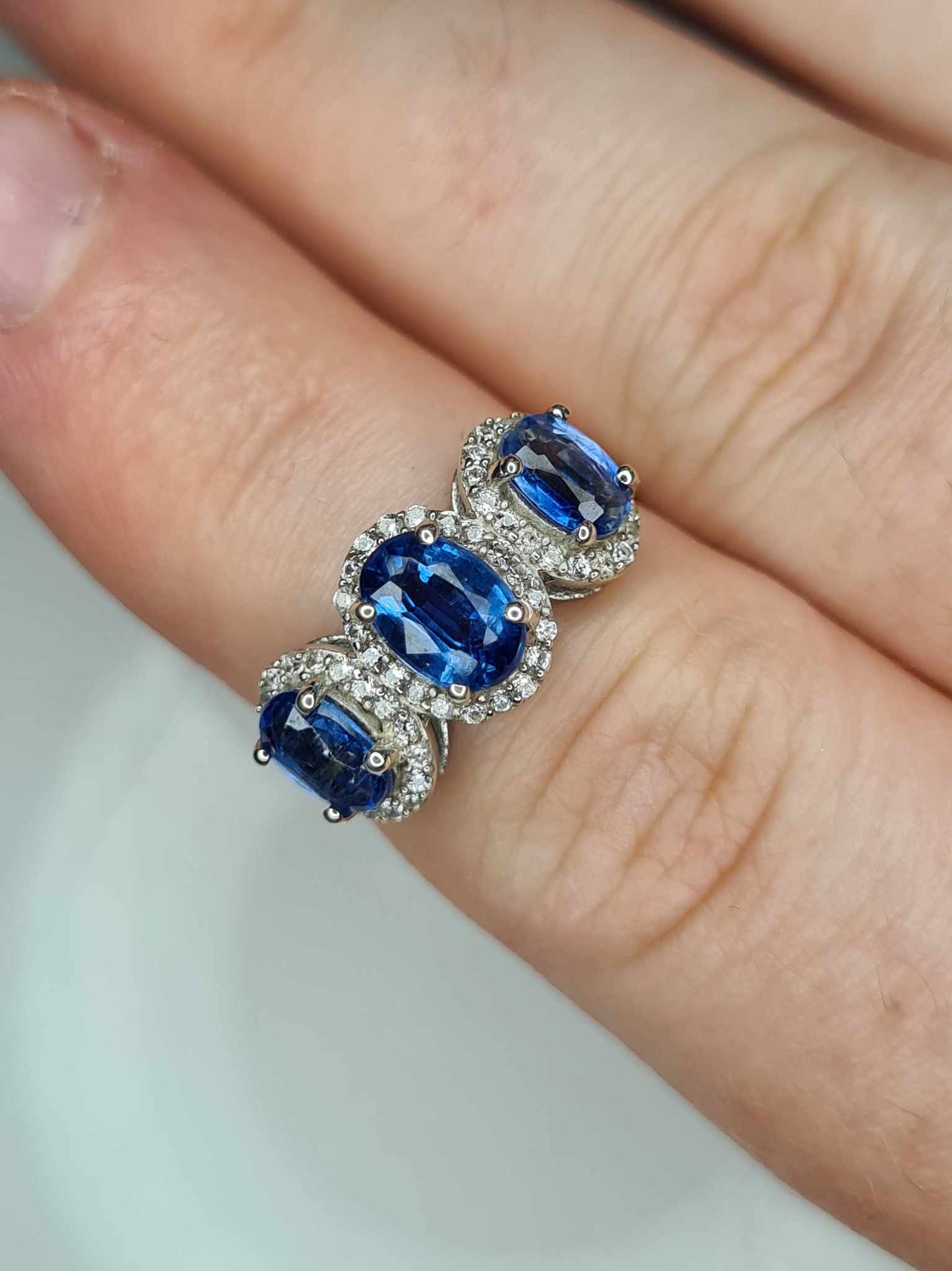 2.30ct Natural Kashmir Blue Kyanite and Natural Zircon Ring 925 Sterling Silver SIZES K, L