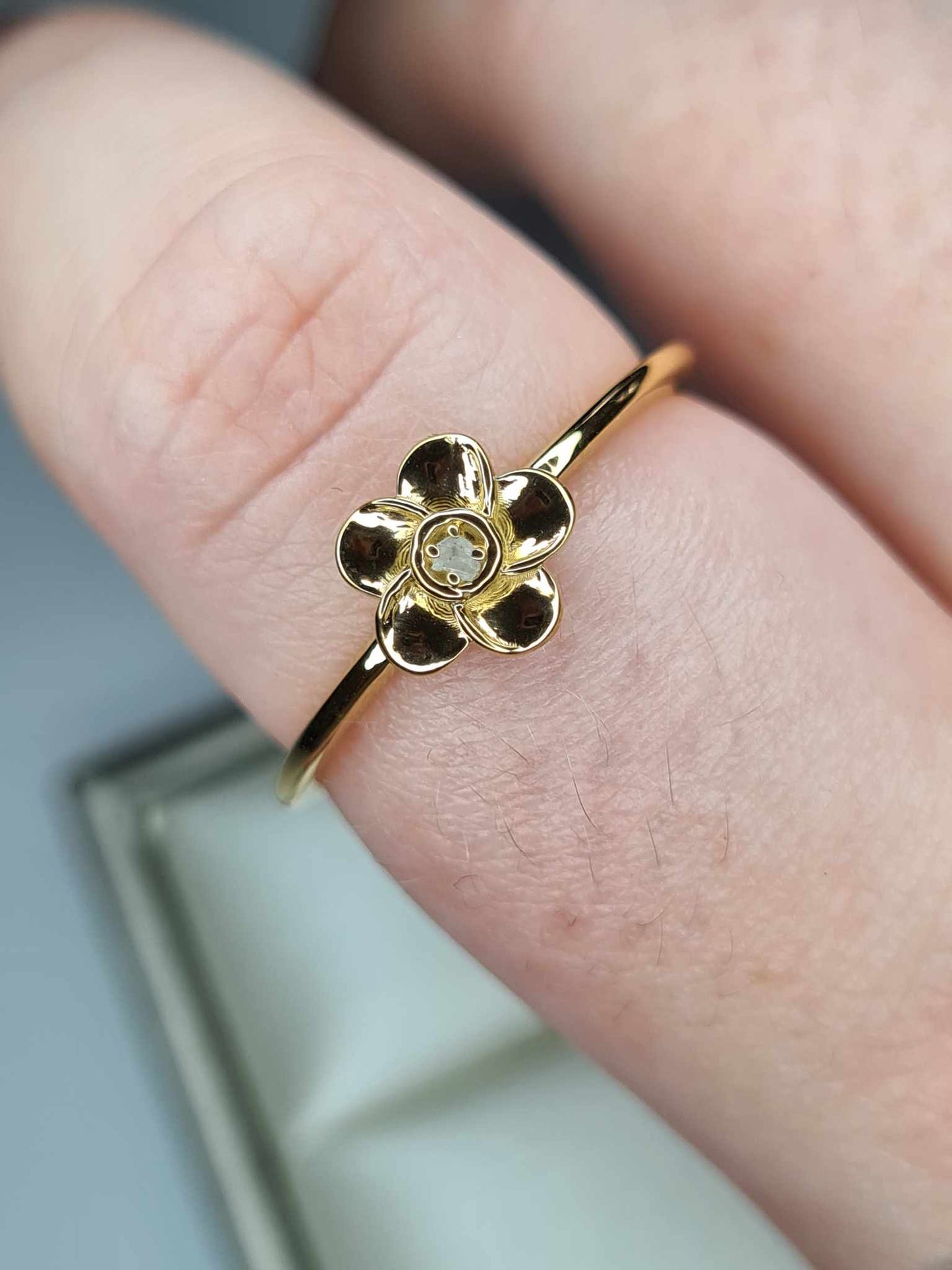 Natural Diamond Floral Ring 925 Sterling Silver Gold Overlay SIZES O,P,Q,S,V