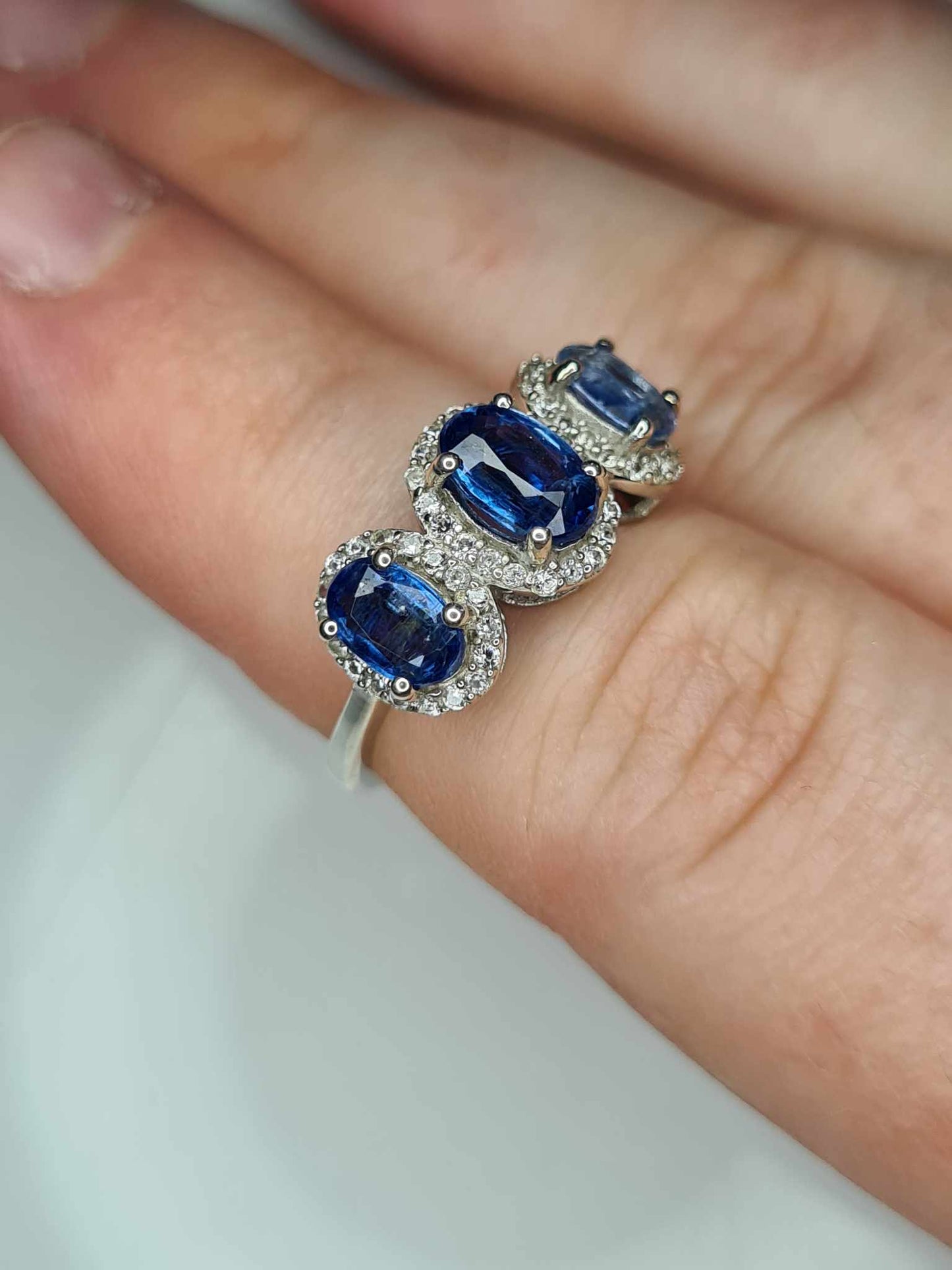 2.30ct Natural Kashmir Blue Kyanite and Natural Zircon Ring 925 Sterling Silver SIZES K, L