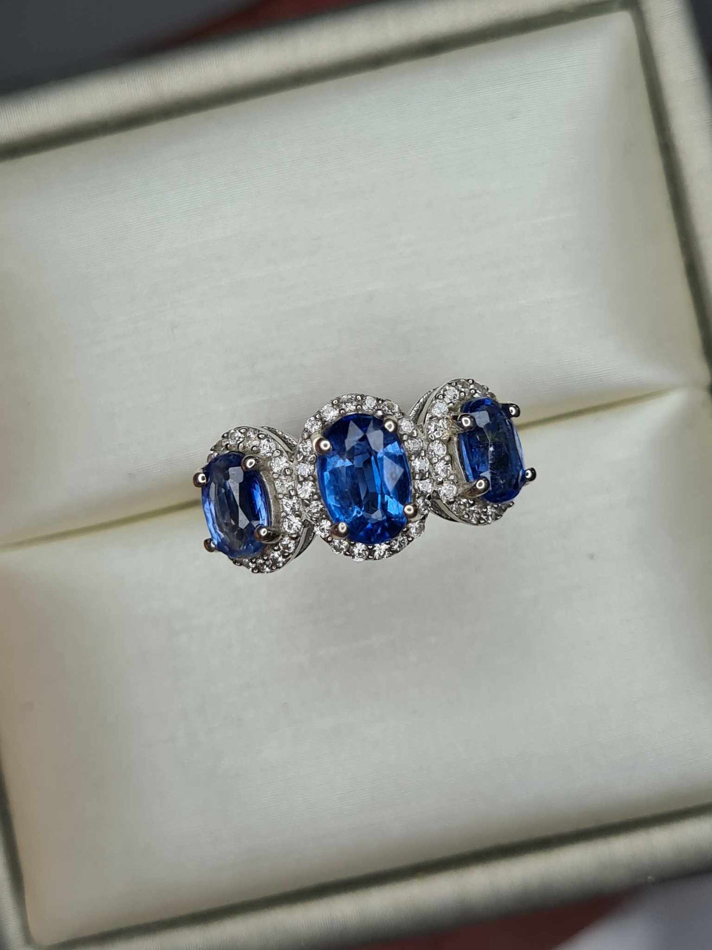 2.30ct Natural Kashmir Blue Kyanite and Natural Zircon Ring 925 Sterling Silver SIZES K, L