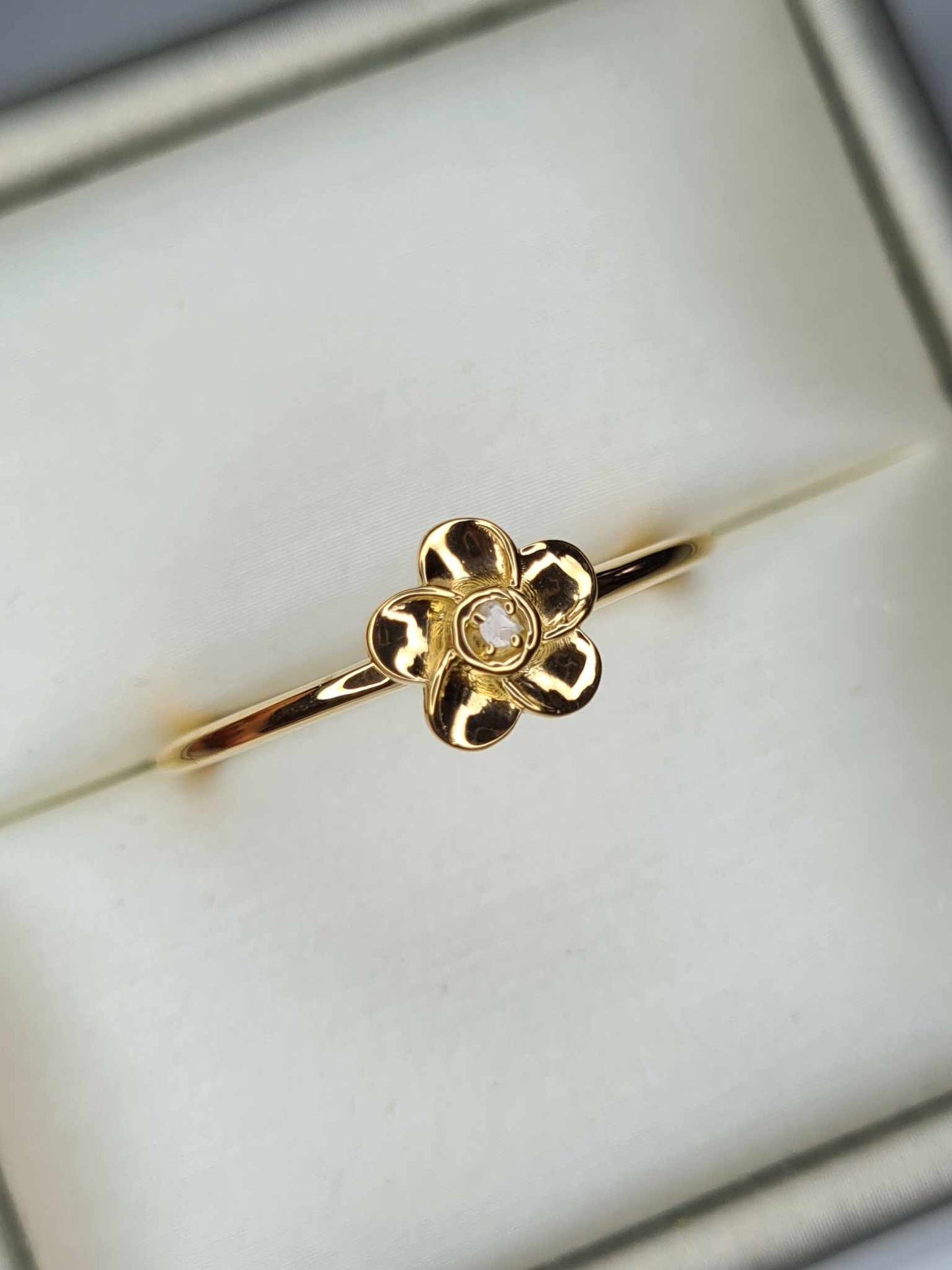 Natural Diamond Floral Ring 925 Sterling Silver Gold Overlay SIZES O,P,Q,S,V