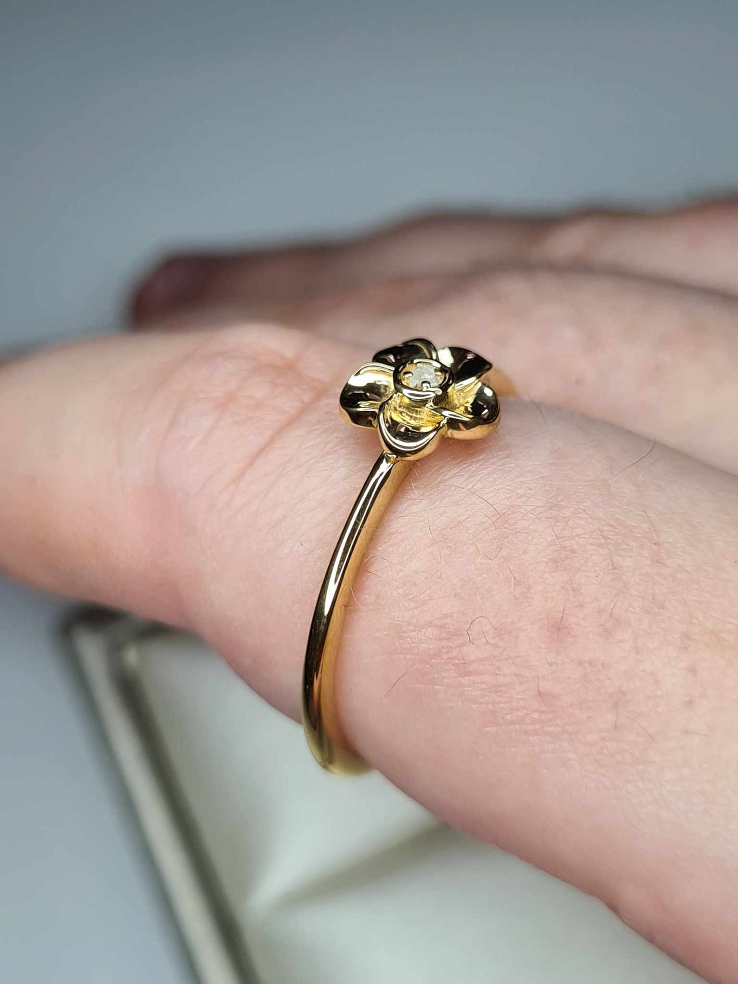 Natural Diamond Floral Ring 925 Sterling Silver Gold Overlay SIZES O,P,Q,S,V