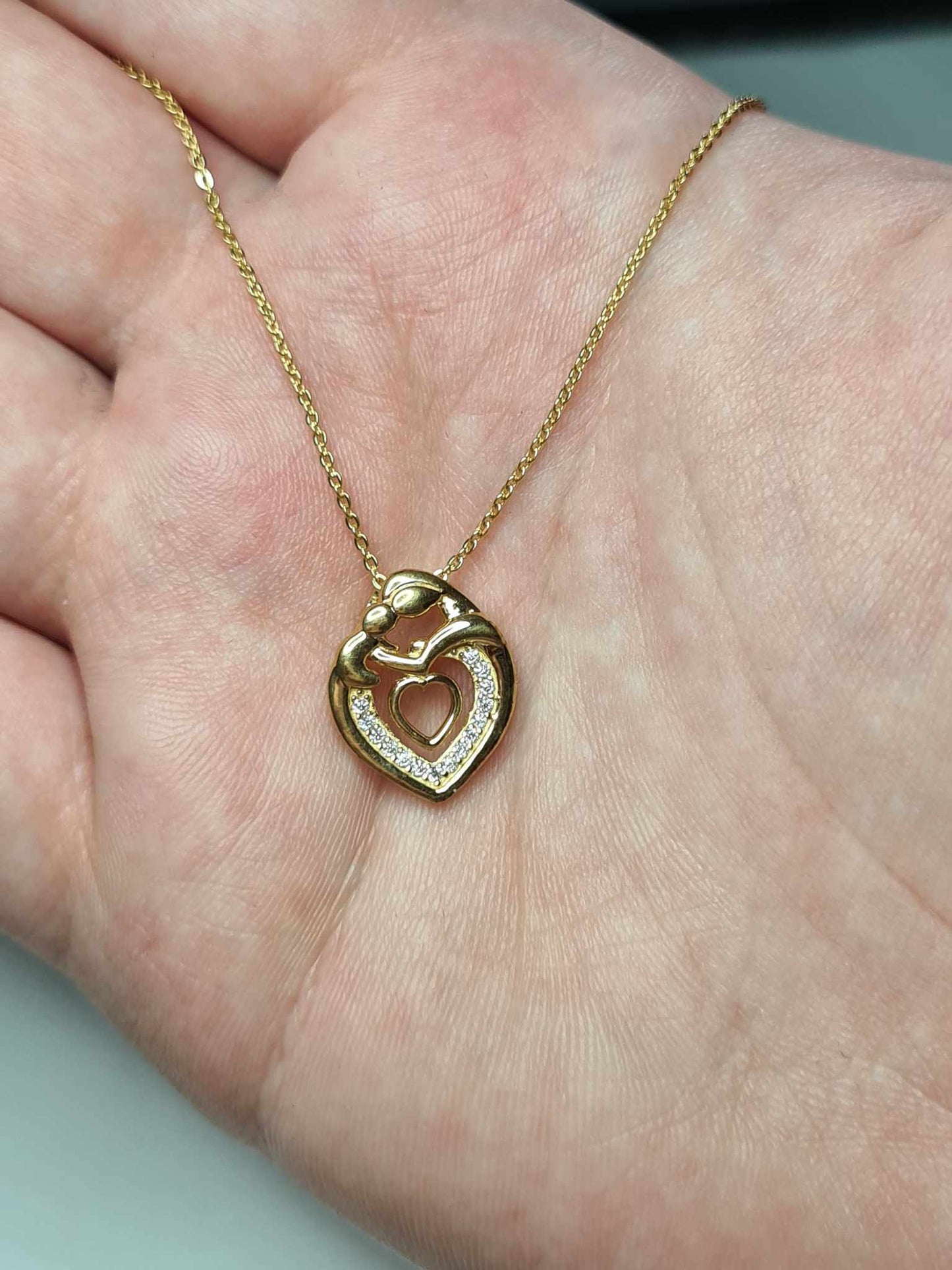 Moissanite Heart Mother Necklace 18k Gold Overlay Sterling Silver