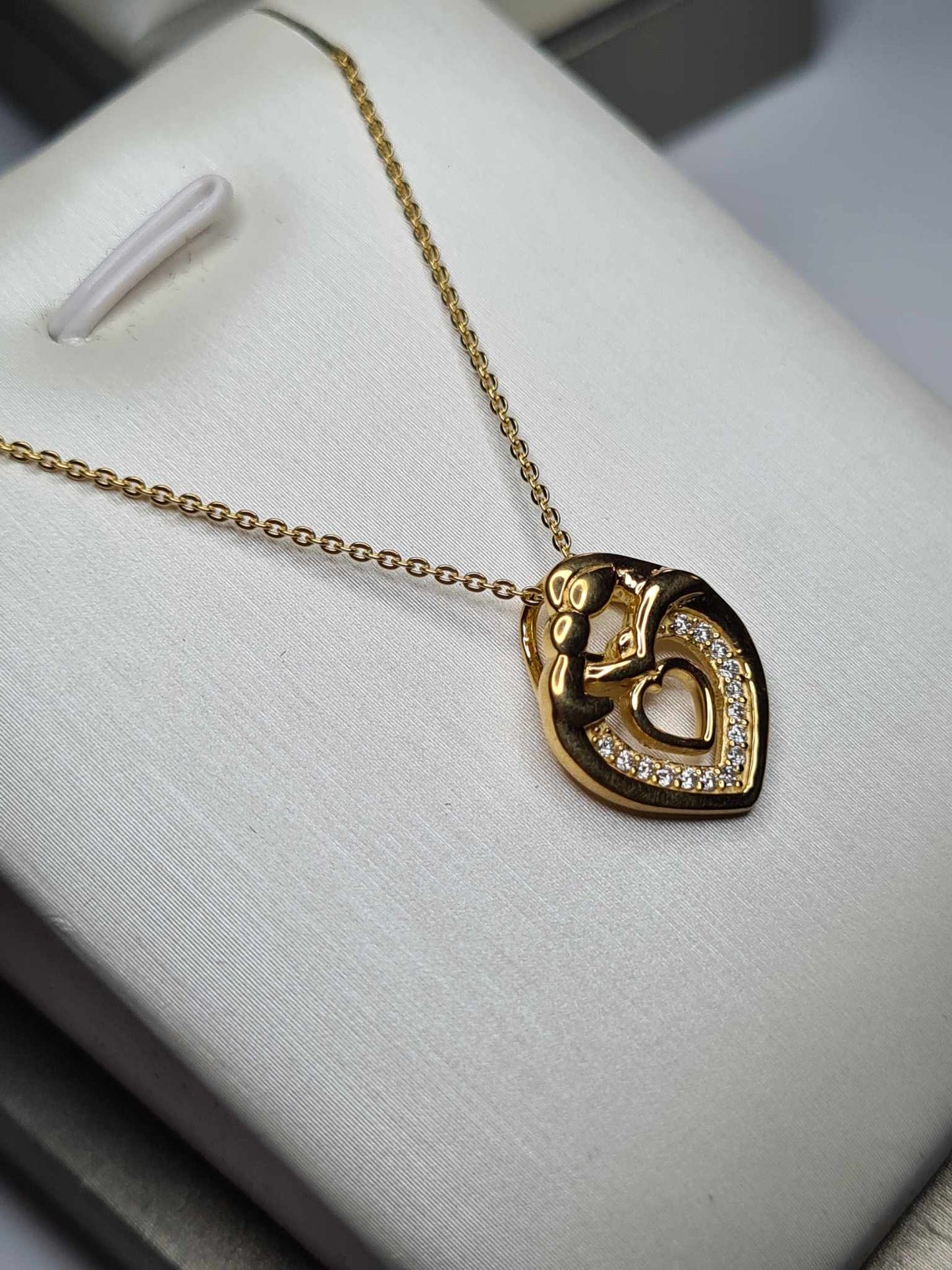 Moissanite Heart Mother Necklace 18k Gold Overlay Sterling Silver