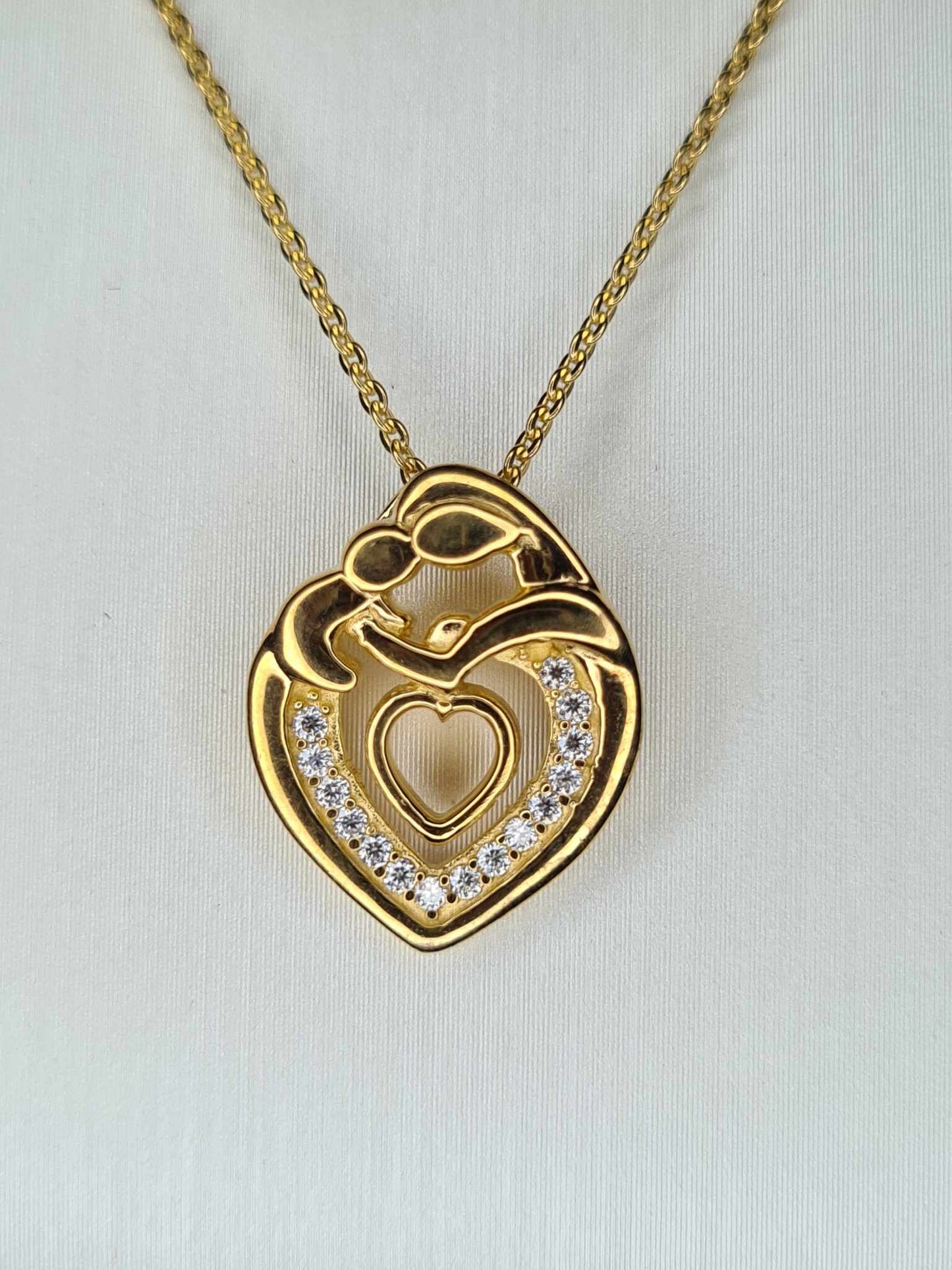 Moissanite Heart Mother Necklace 18k Gold Overlay Sterling Silver