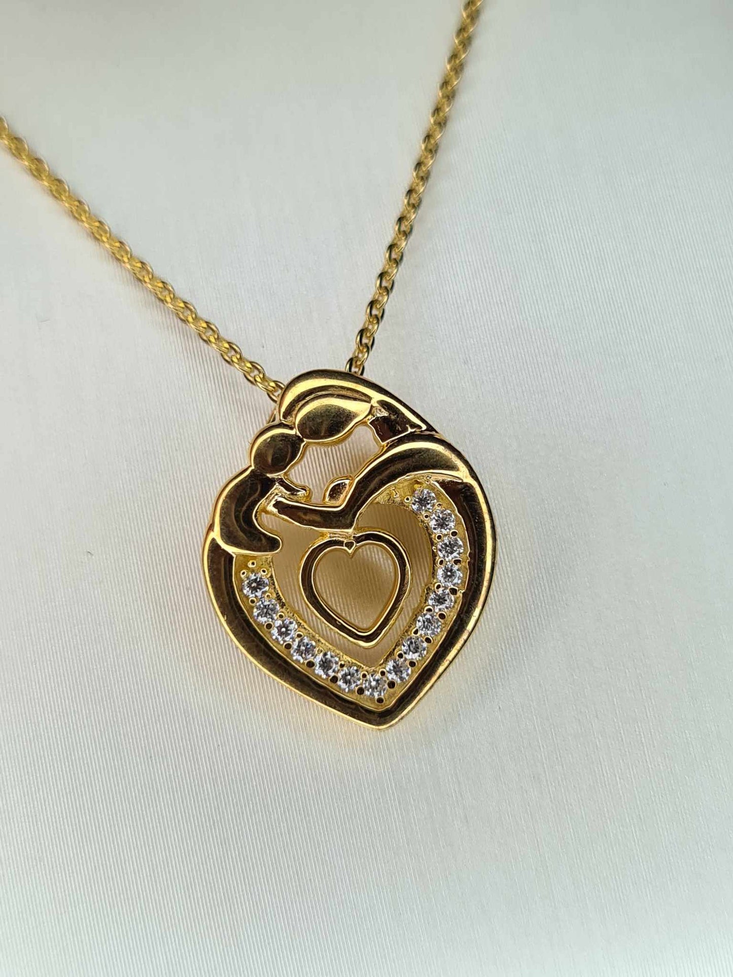 Moissanite Heart Mother Necklace 18k Gold Overlay Sterling Silver