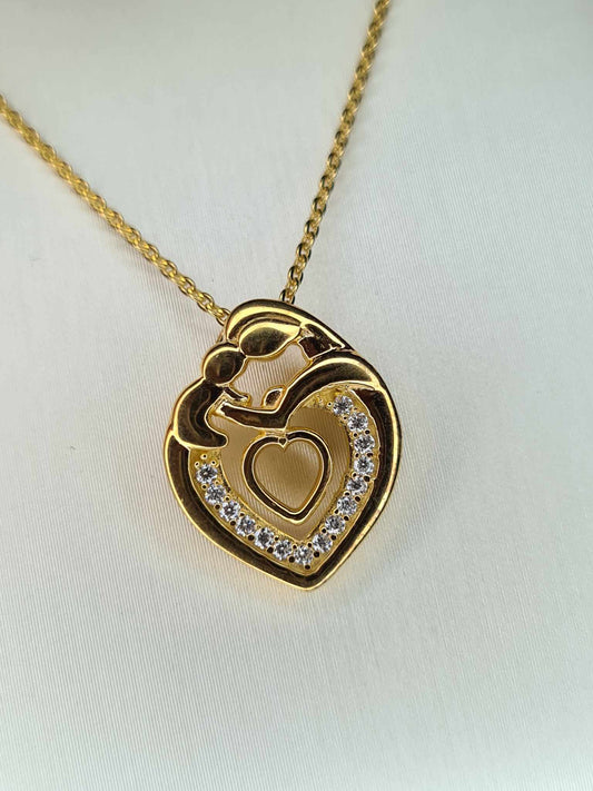 Moissanite Heart Mother Necklace 18k Gold Overlay Sterling Silver