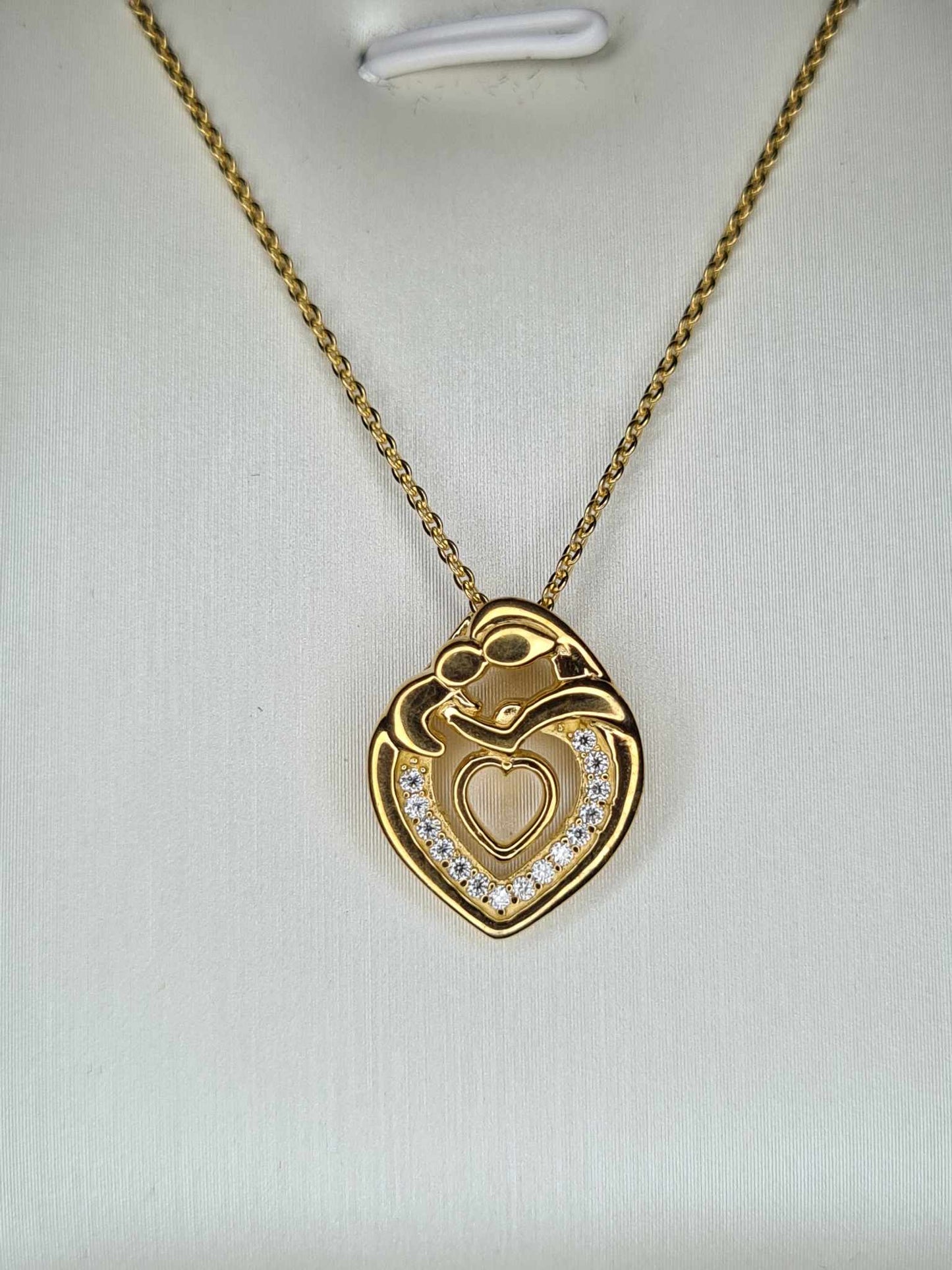 Moissanite Heart Mother Necklace 18k Gold Overlay Sterling Silver