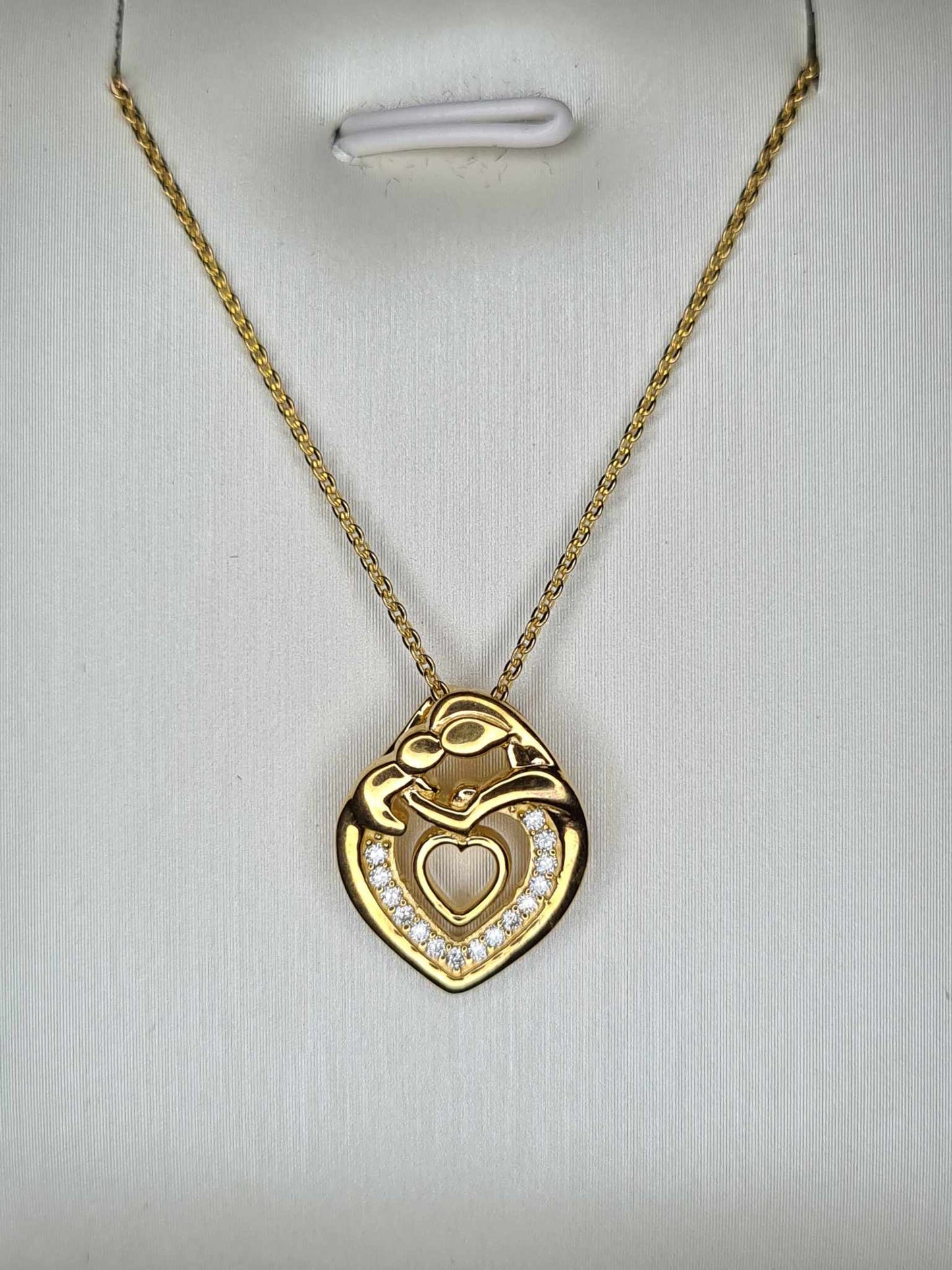 Moissanite Heart Mother Necklace 18k Gold Overlay Sterling Silver