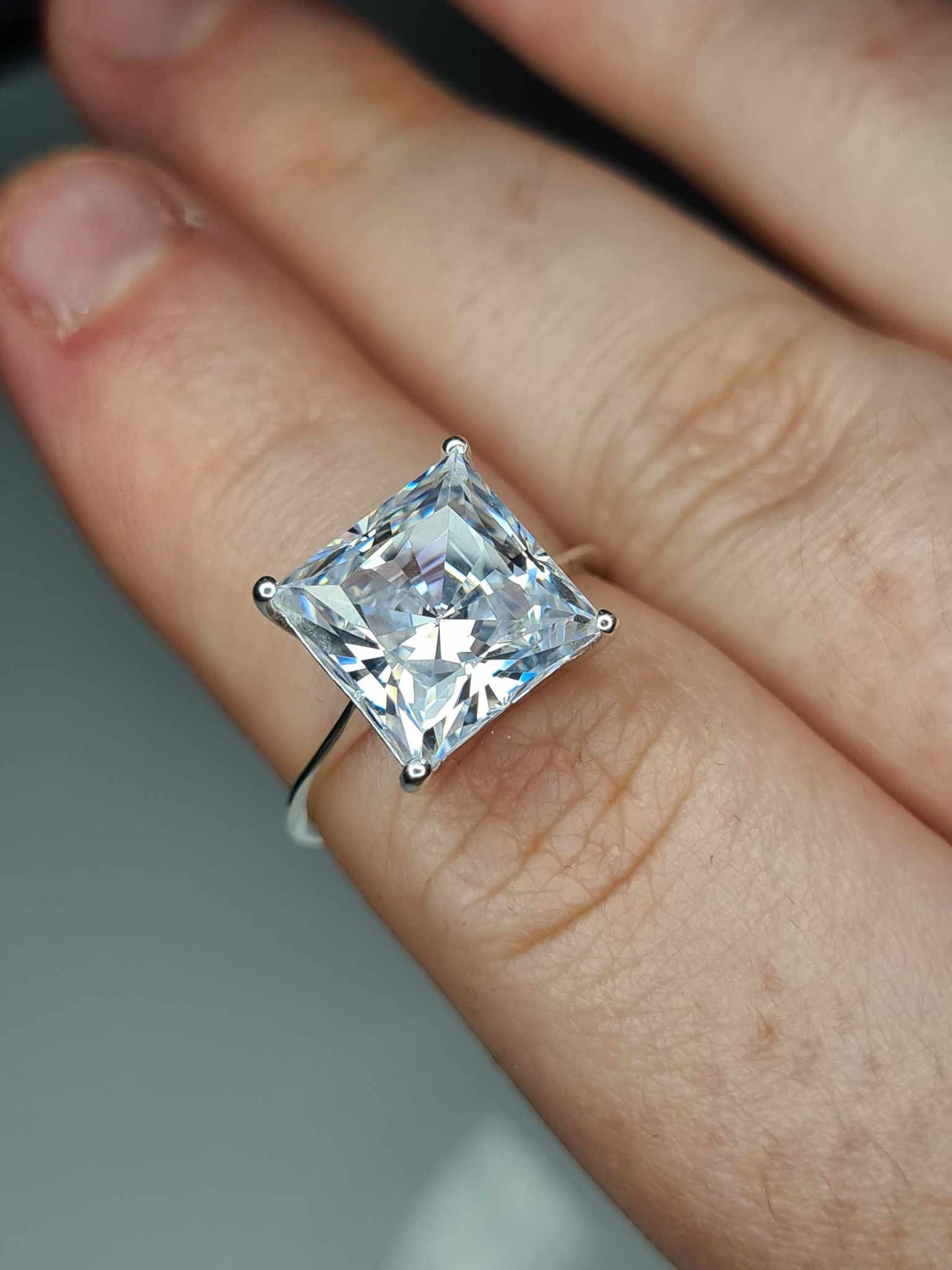 9.27 Ct Swarovski Zirconia Square Cut Solitaire Ring 925 Sterling Silver SIZE N