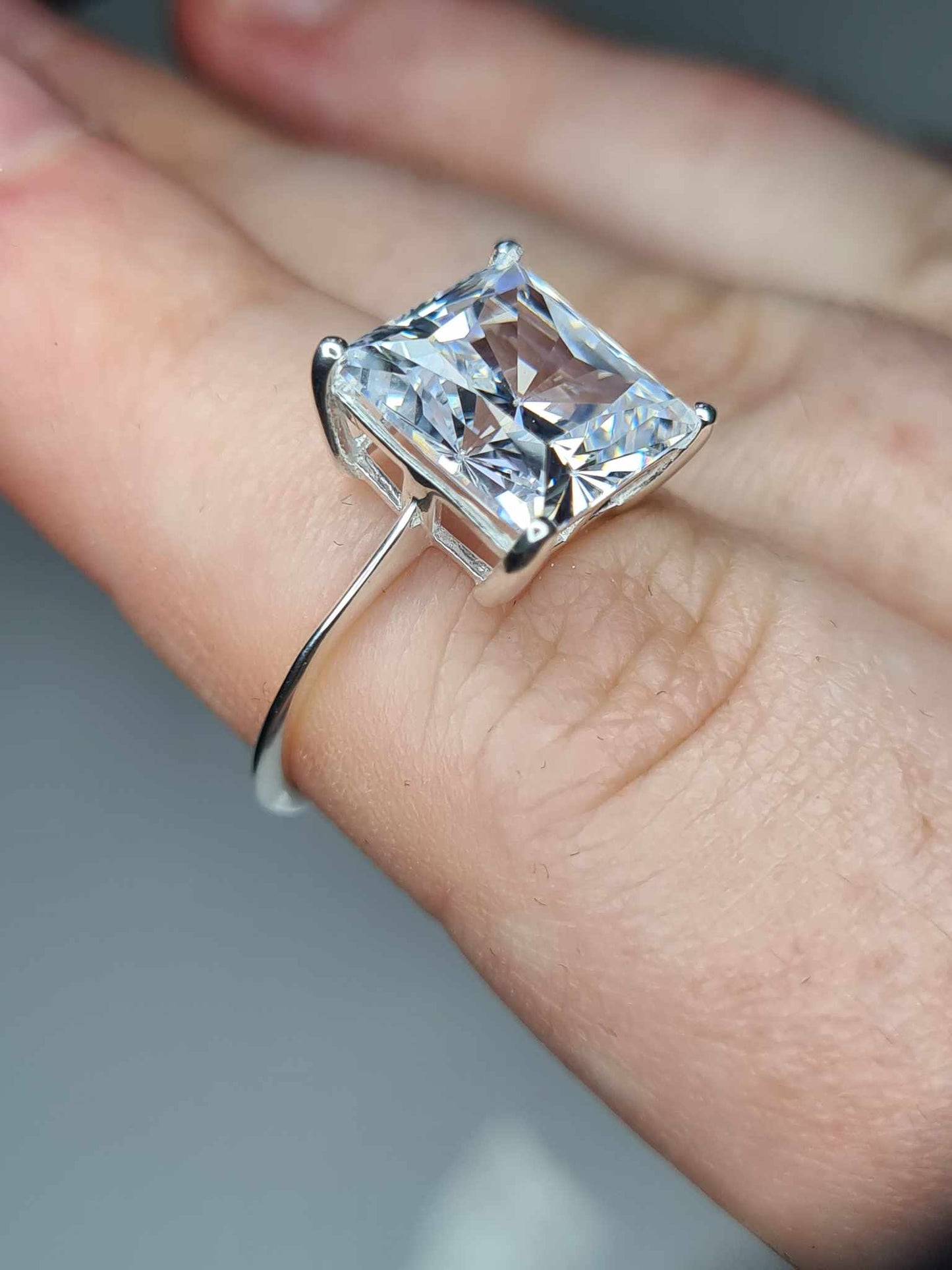 9.27 Ct Swarovski Zirconia Square Cut Solitaire Ring 925 Sterling Silver SIZE N