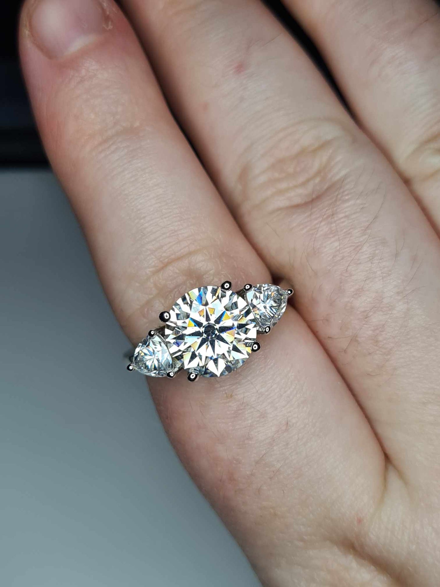 4.40 Ct Moissanite  Stone Trilogy Ring in 925 Sterling Silver SIZE Q