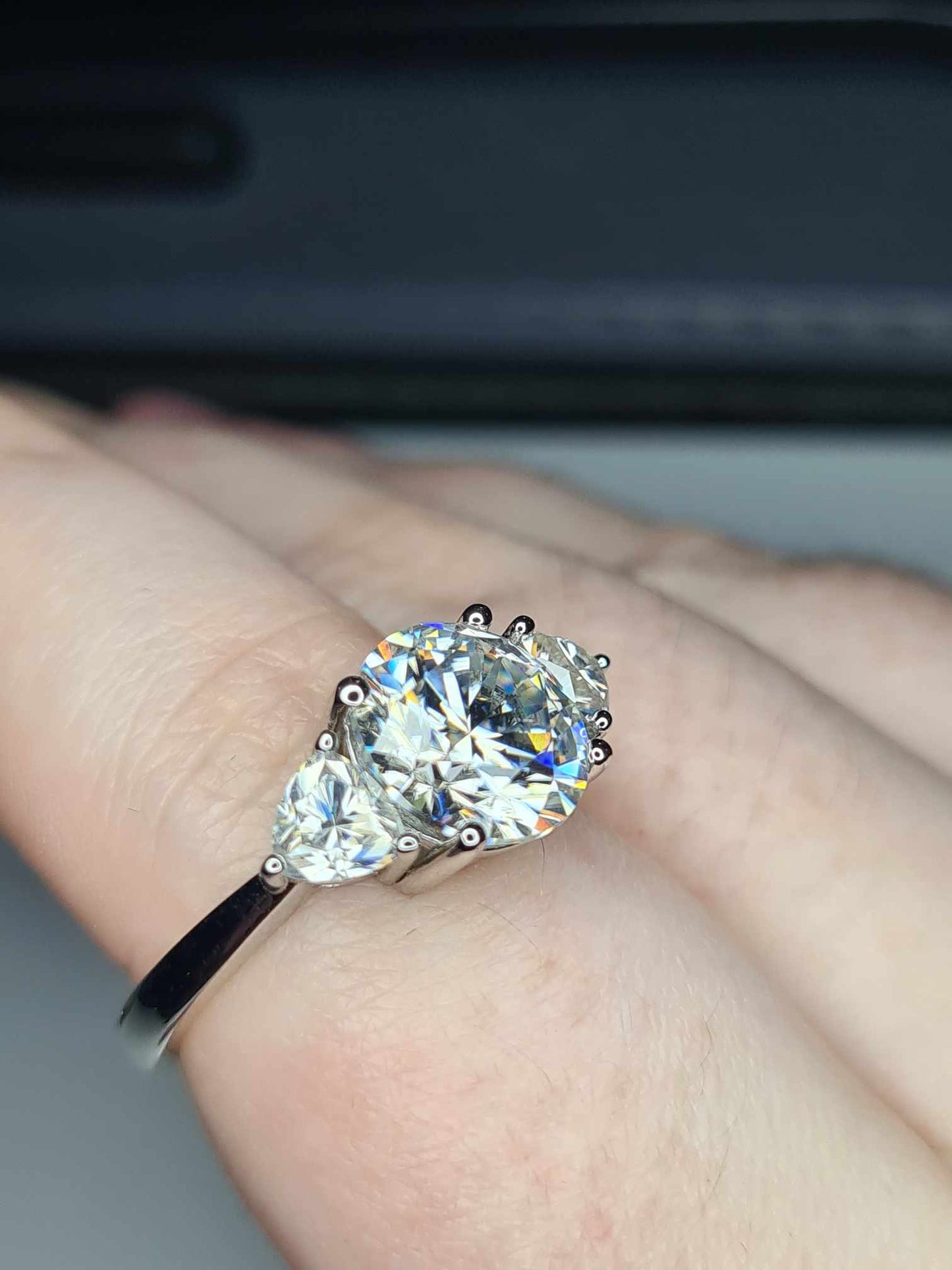 4.40 Ct Moissanite  Stone Trilogy Ring in 925 Sterling Silver SIZE Q