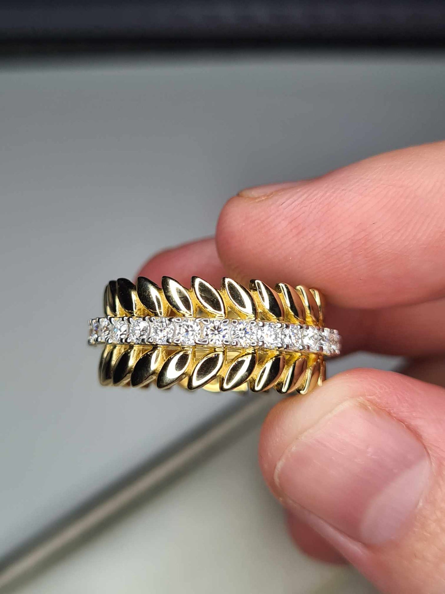 Moissanite Wreath Band Ring in 18K Gold Overlay 925 Sterling Silver SIZE O