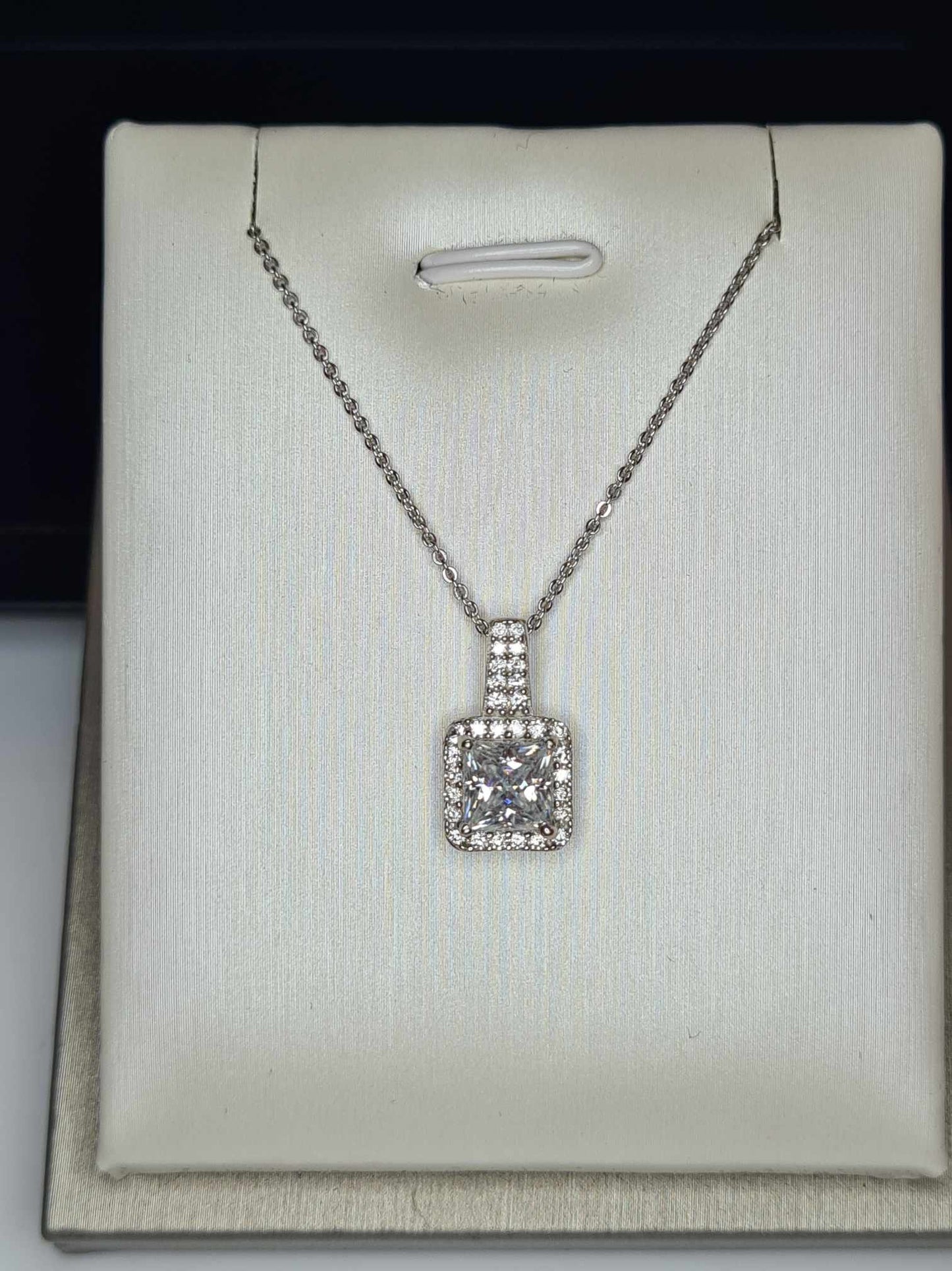 1.47 Ct. Moissanite Square Cut Necklace 925 Sterling Silver platinum overlay