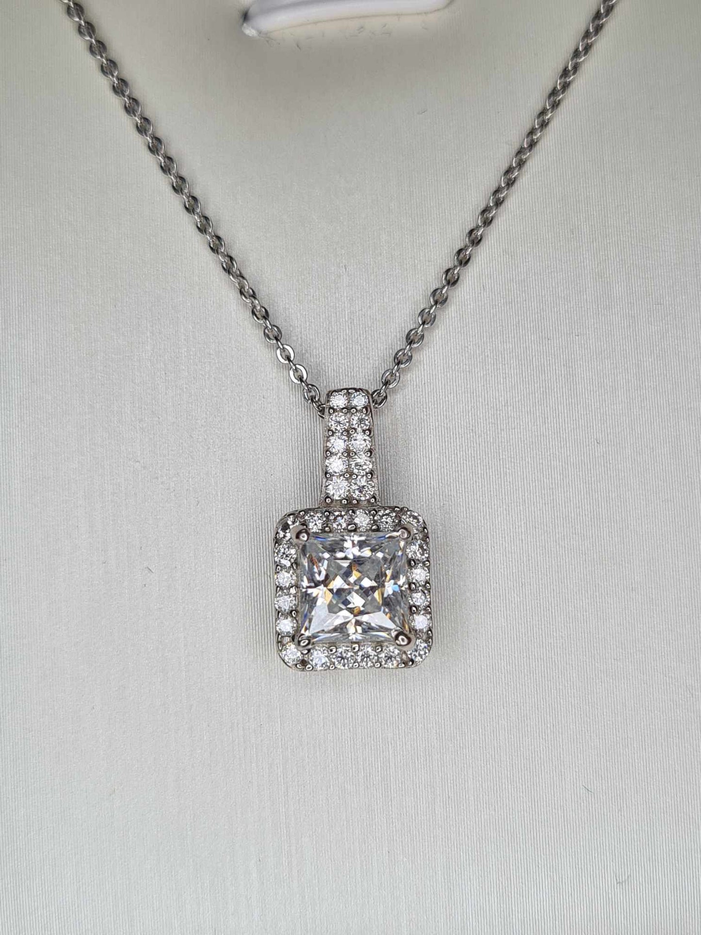 1.47 Ct. Moissanite Square Cut Necklace 925 Sterling Silver platinum overlay