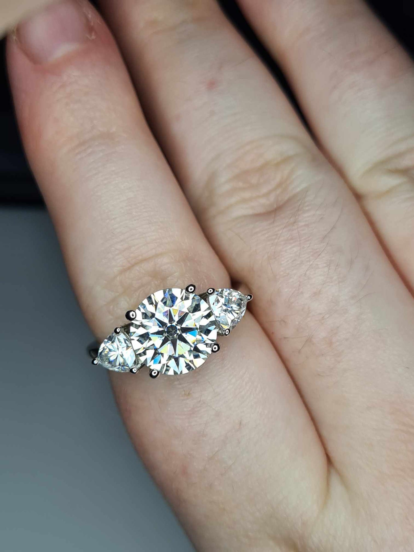 4.40 Ct Moissanite  Stone Trilogy Ring in 925 Sterling Silver SIZE Q