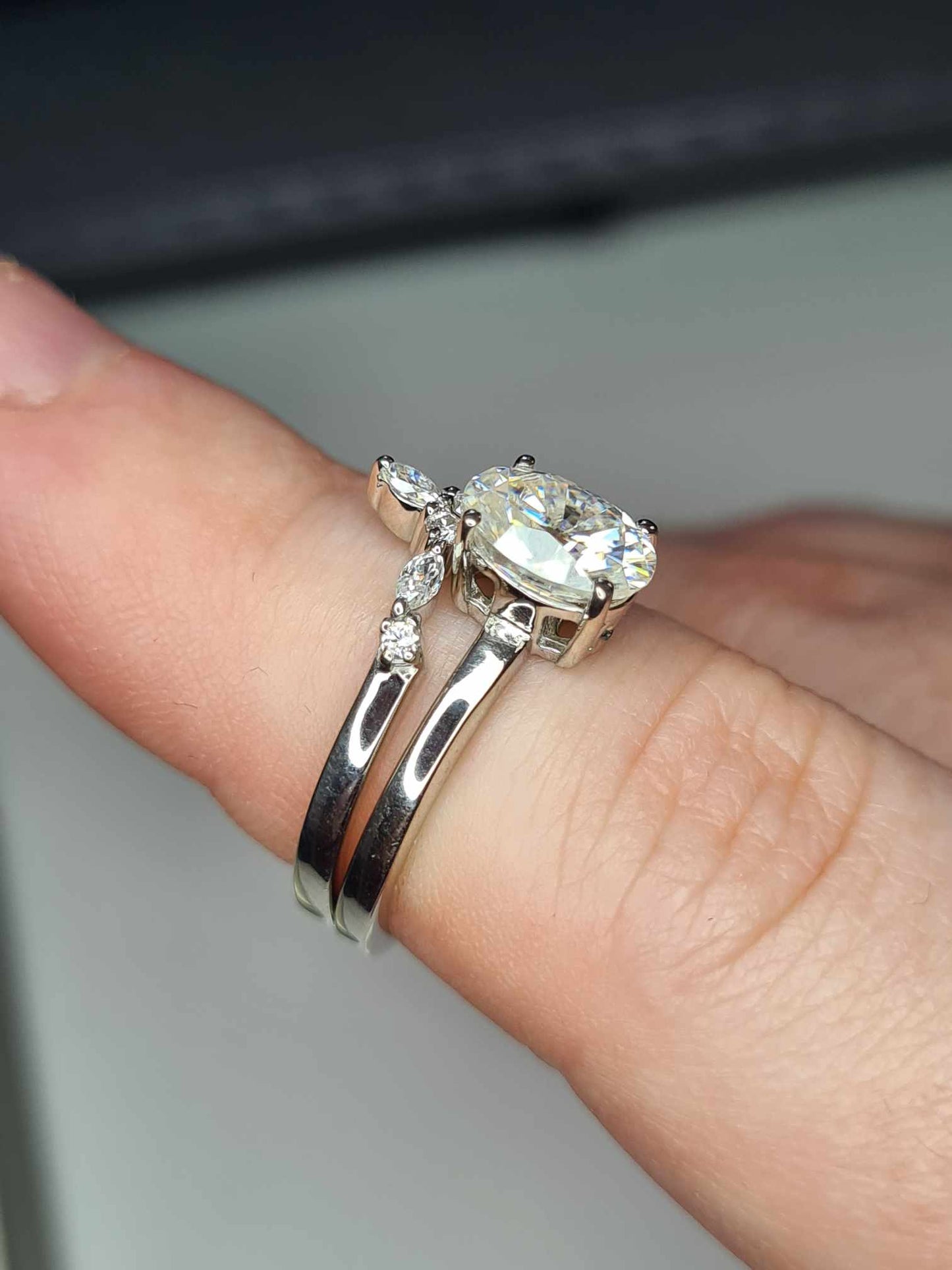 Set Of 2 Moissanite Engagement Rings 1.390ct 925 sterling silver SIZE K