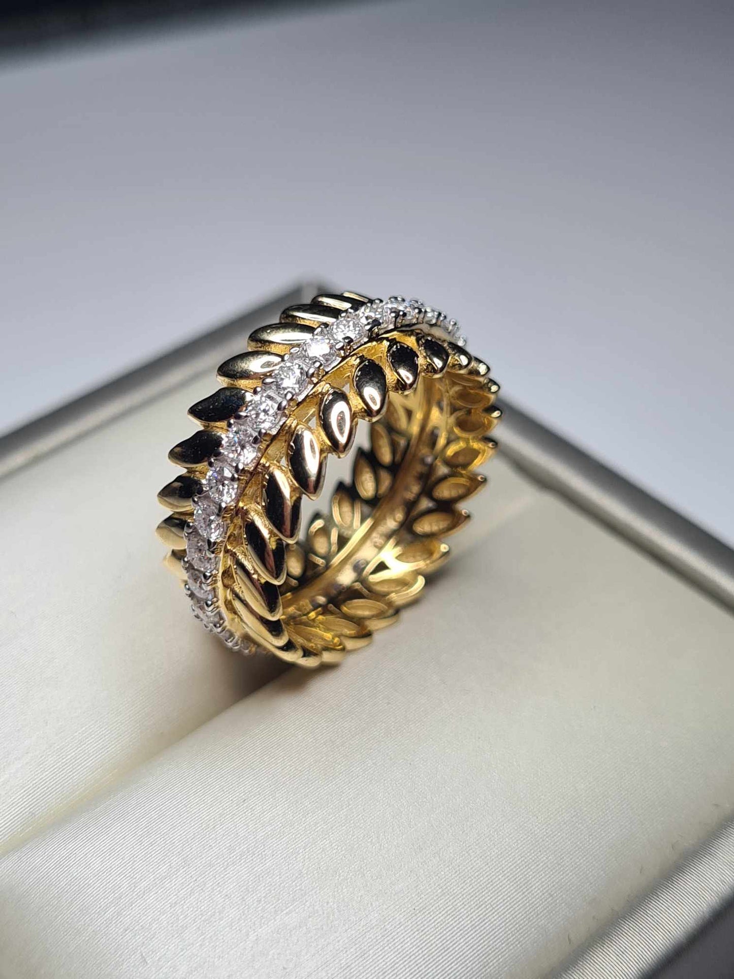 Moissanite Wreath Band Ring in 18K Gold Overlay 925 Sterling Silver SIZE O