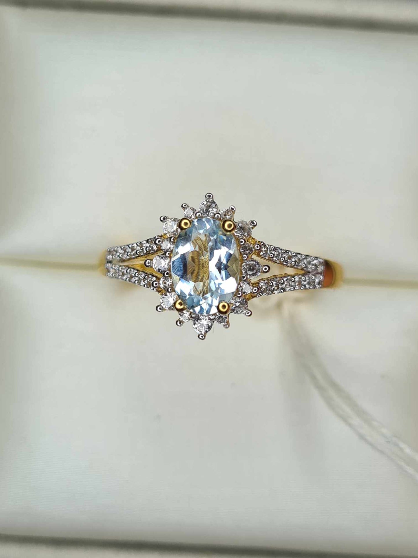 1.10ct Santo Aquamarine & Natural Zircon Ring in 18K Gold Overlay 925 Sterling Silver SIZE R
