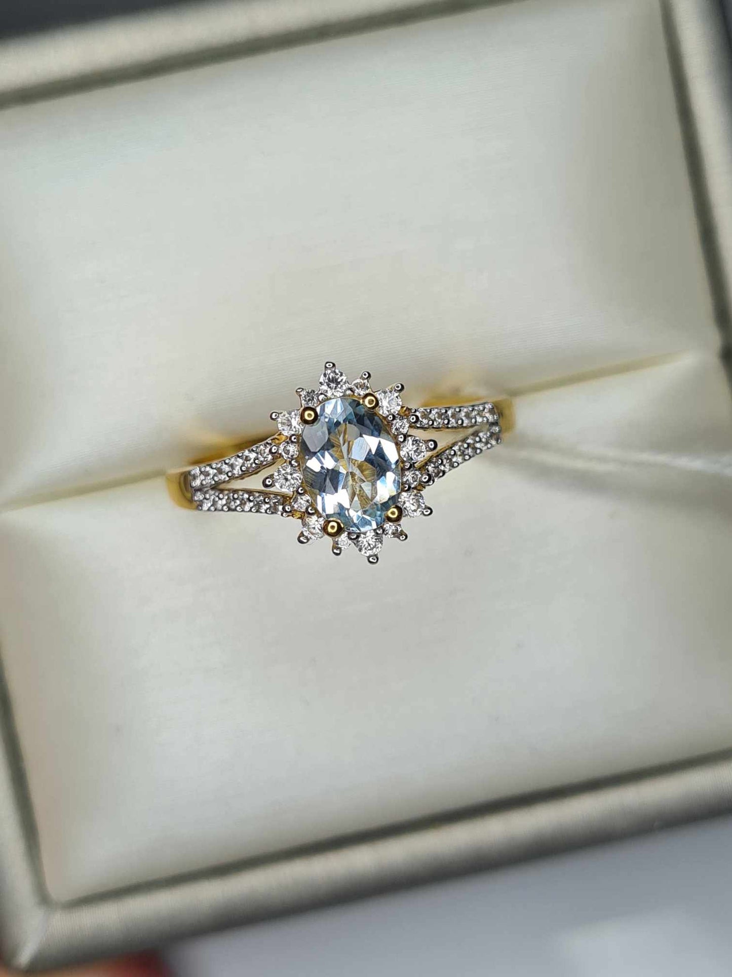 1.10ct Santo Aquamarine & Natural Zircon Ring in 18K Gold Overlay 925 Sterling Silver SIZE R